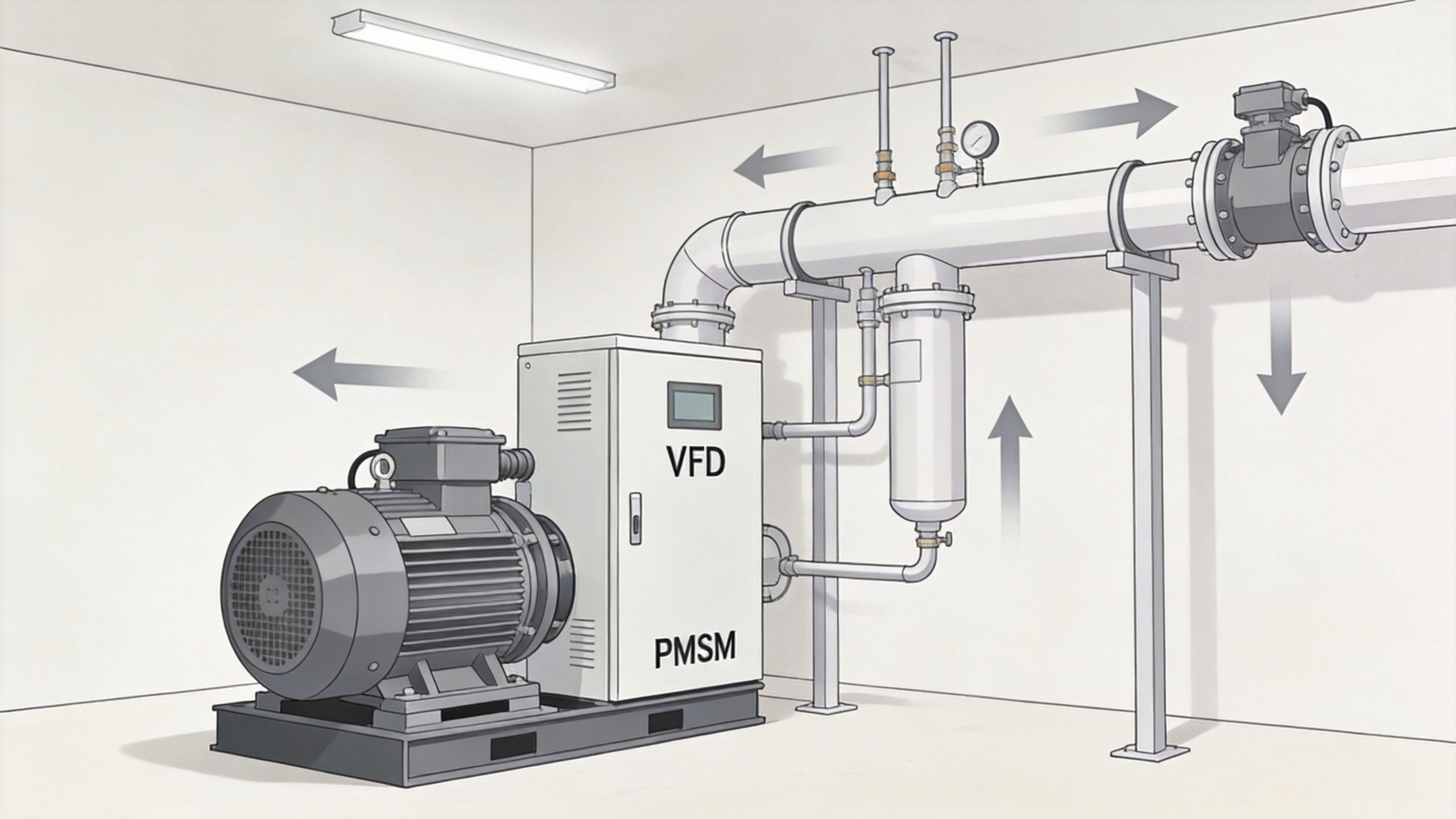 Air Compressor PMSM with VFD control for variable factory air demand