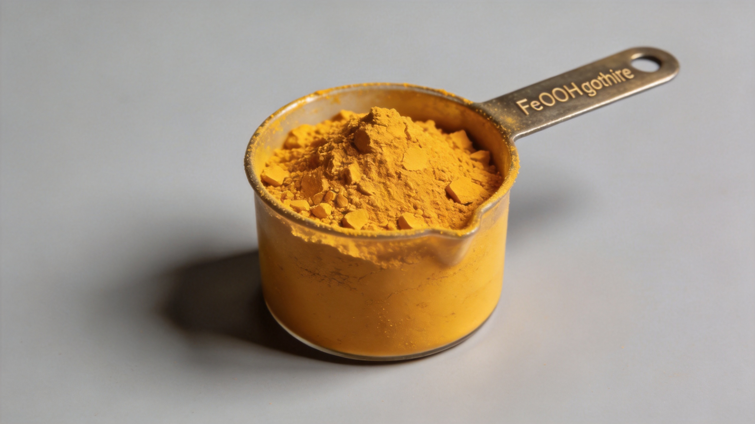 Iron oxide yellow pigment powder showing fine crystalline particles used for concrete coloring