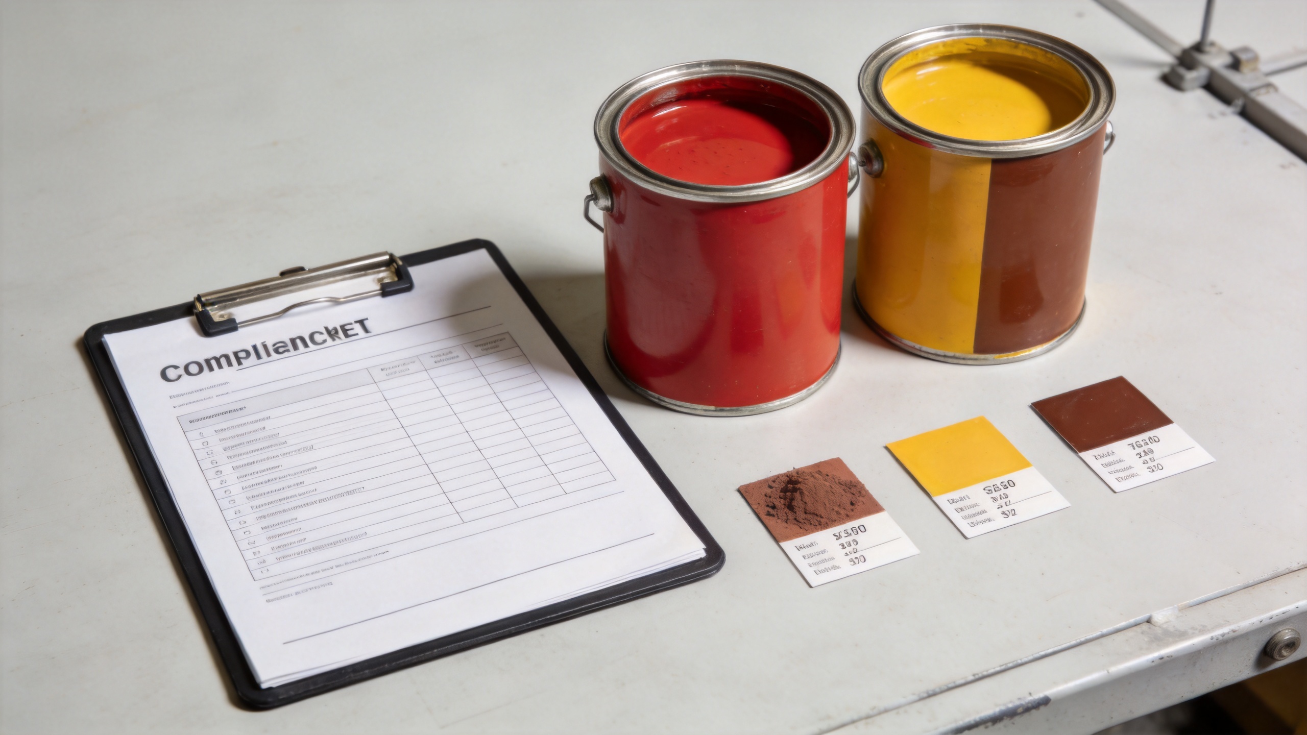 Paint quality control with pigment samples and compliance documentation for industrial iron oxide pigment sourcing