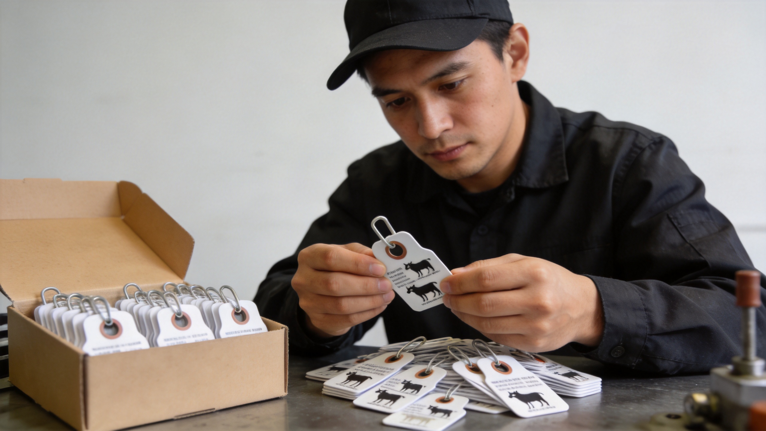 Factory quality inspection of custom ear tags before bulk OEM shipment