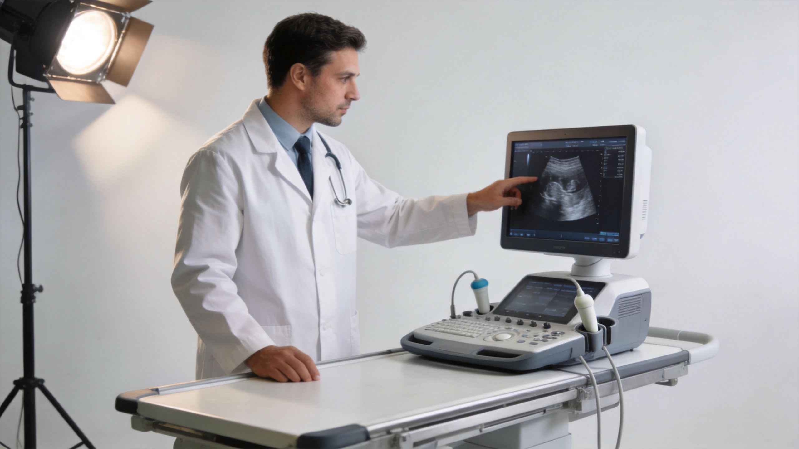 Veterinary team reviewing a pet pregnancy scanner workflow