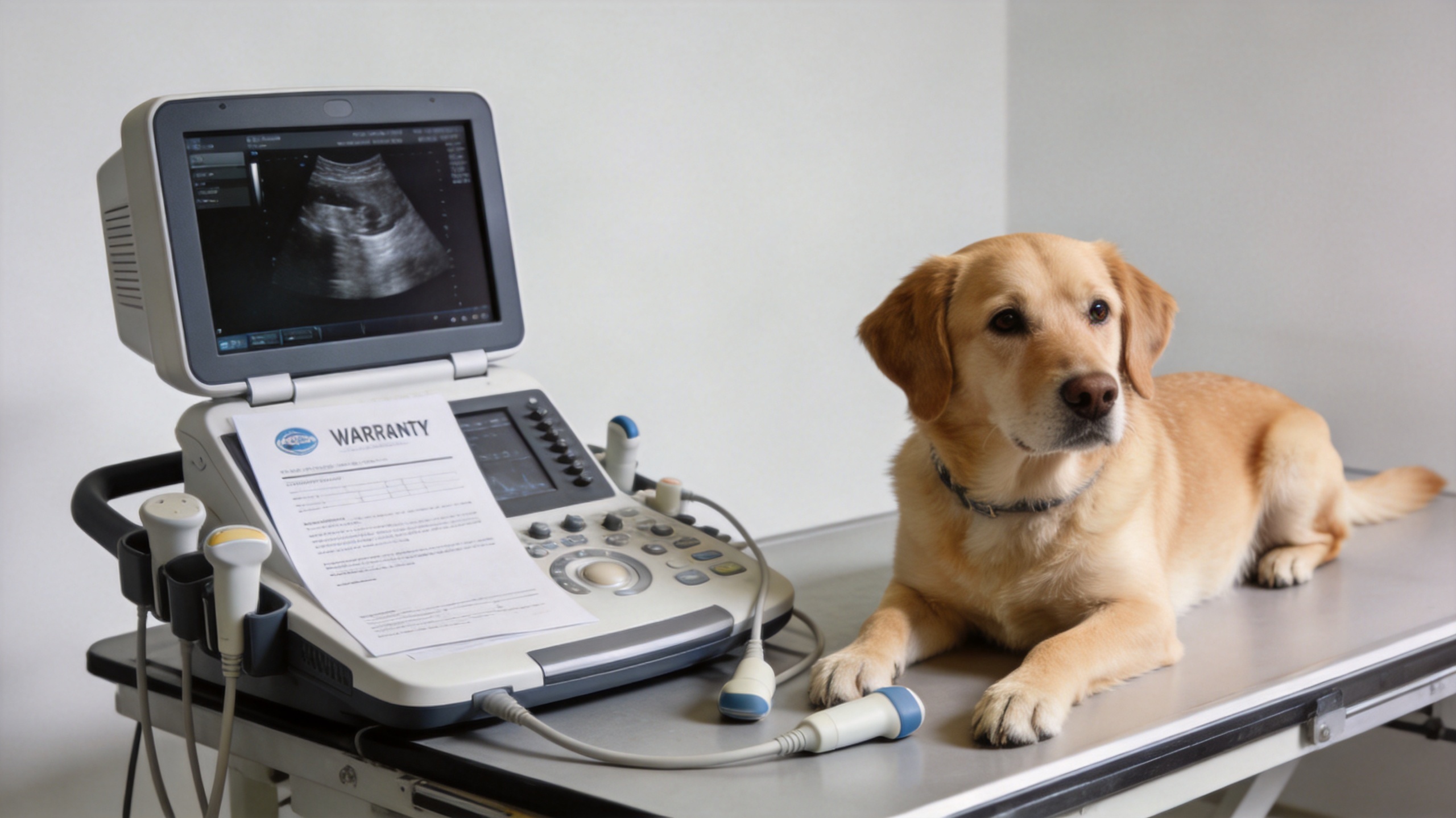 Portable ultrasound machine for dogs in a veterinary equipment evaluation setting