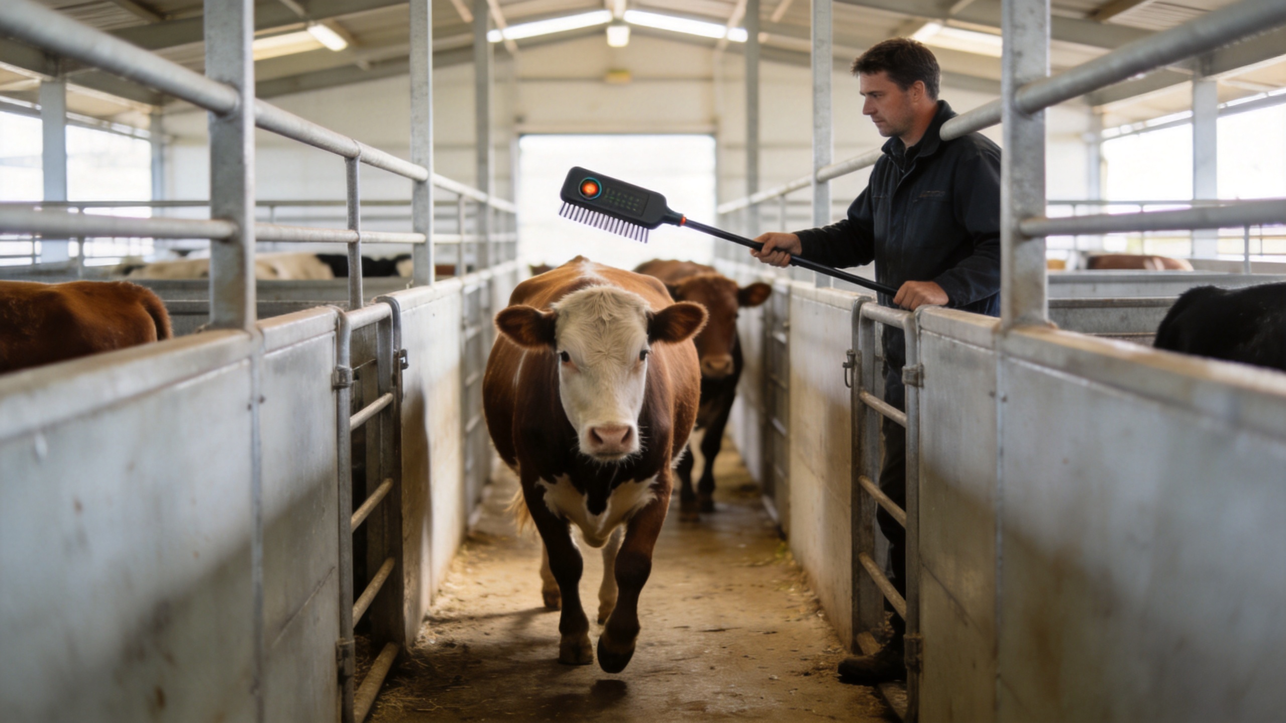 Calm cattle handling with a manual visual guidance tool
