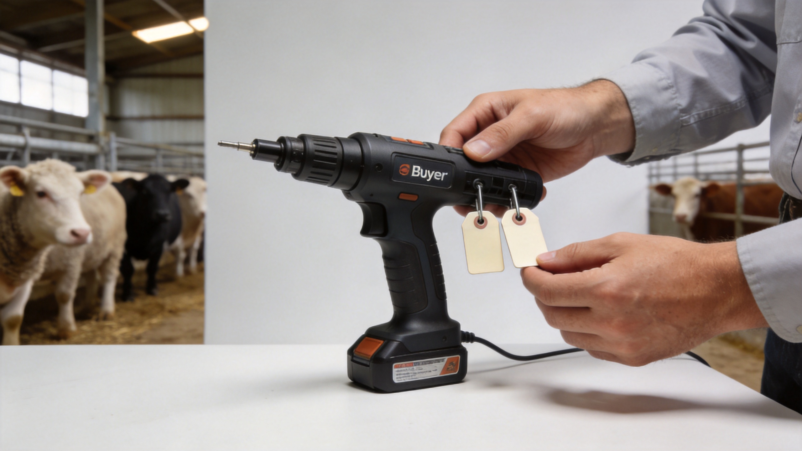 Electric ear tag applicator selection for two-piece livestock tags