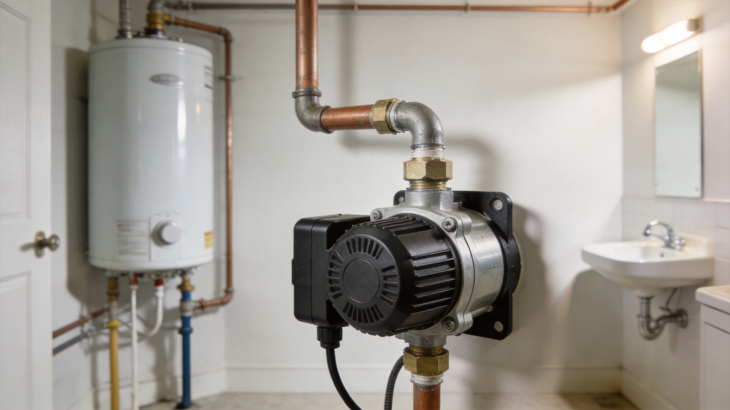 Domestic hot water recirculation pump and return-line layout