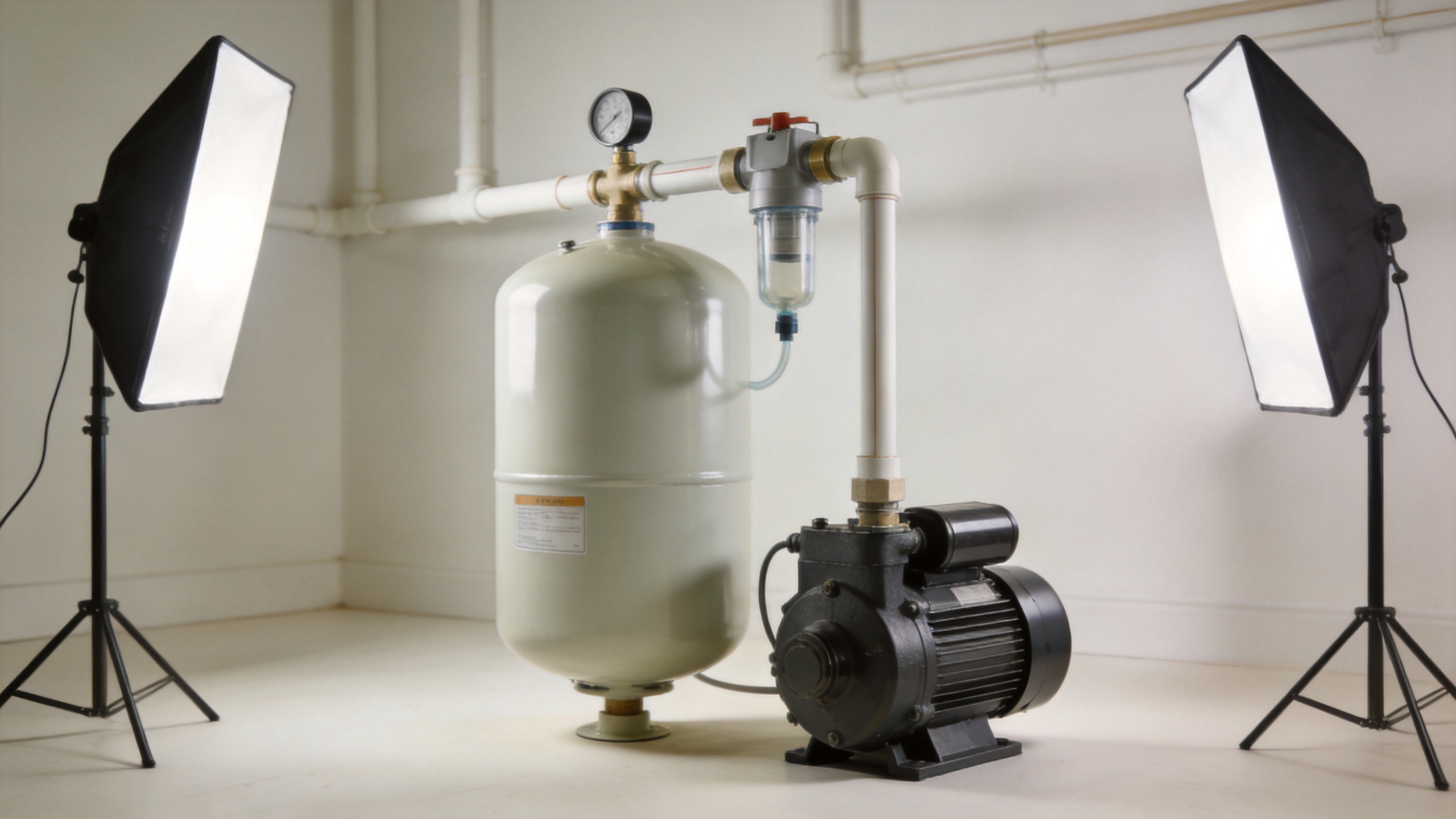 Domestic water pump and pressure tank for house water supply