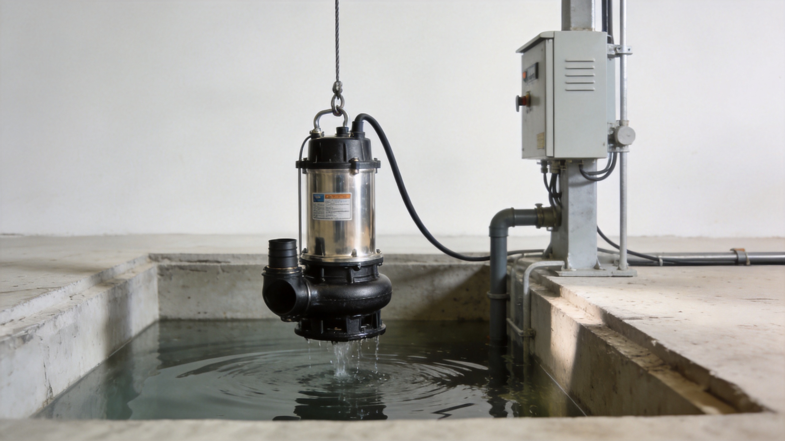 Submersible sewage pump in an industrial wastewater lift station