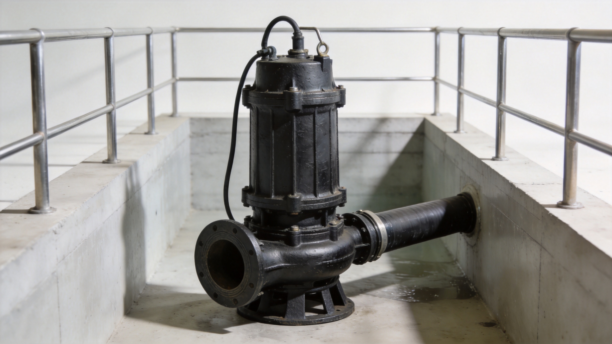 Sewage grinder pump in an industrial wastewater lift station