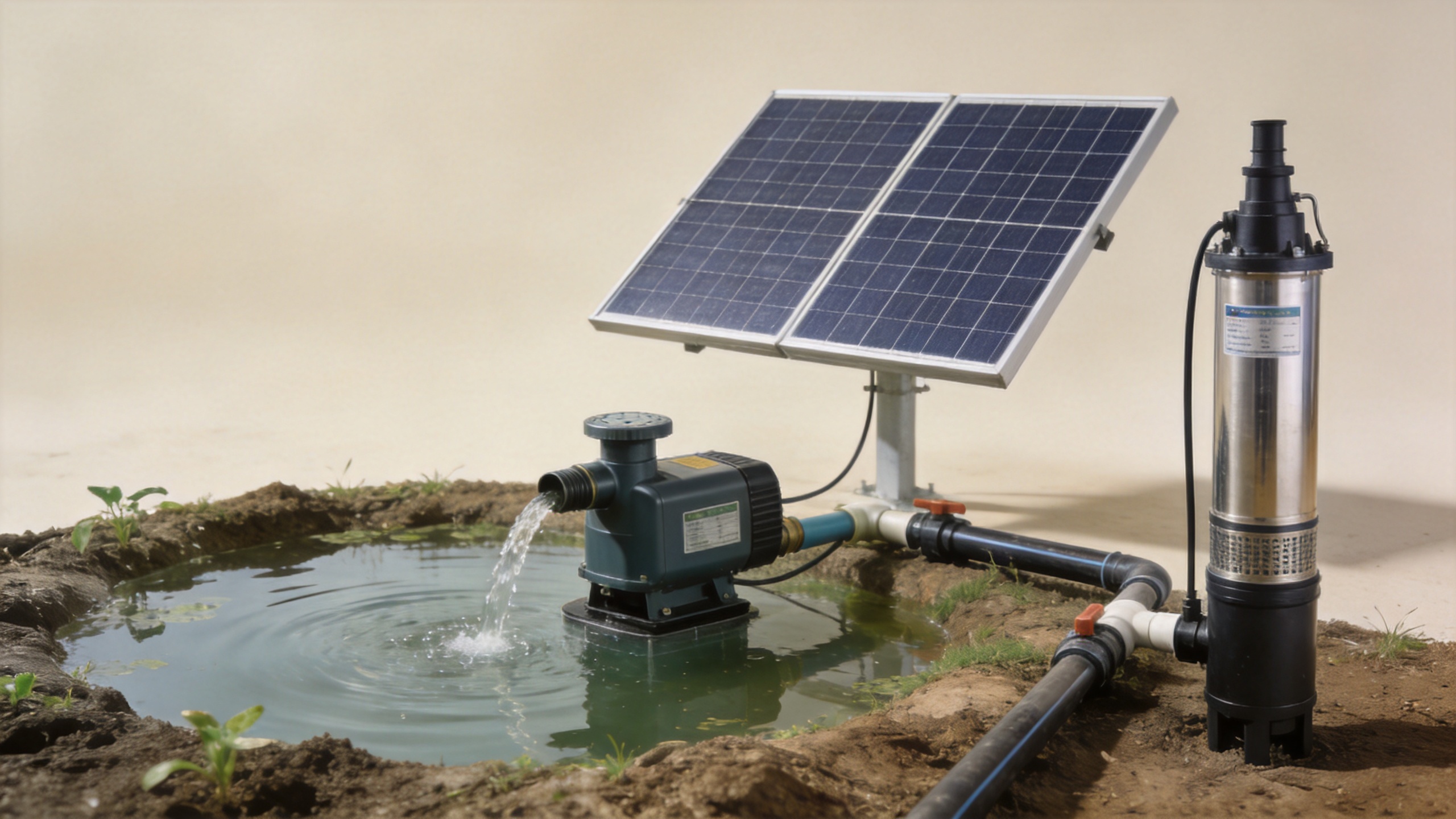 Solar powered water well comparison for surface and submersible farm pumps