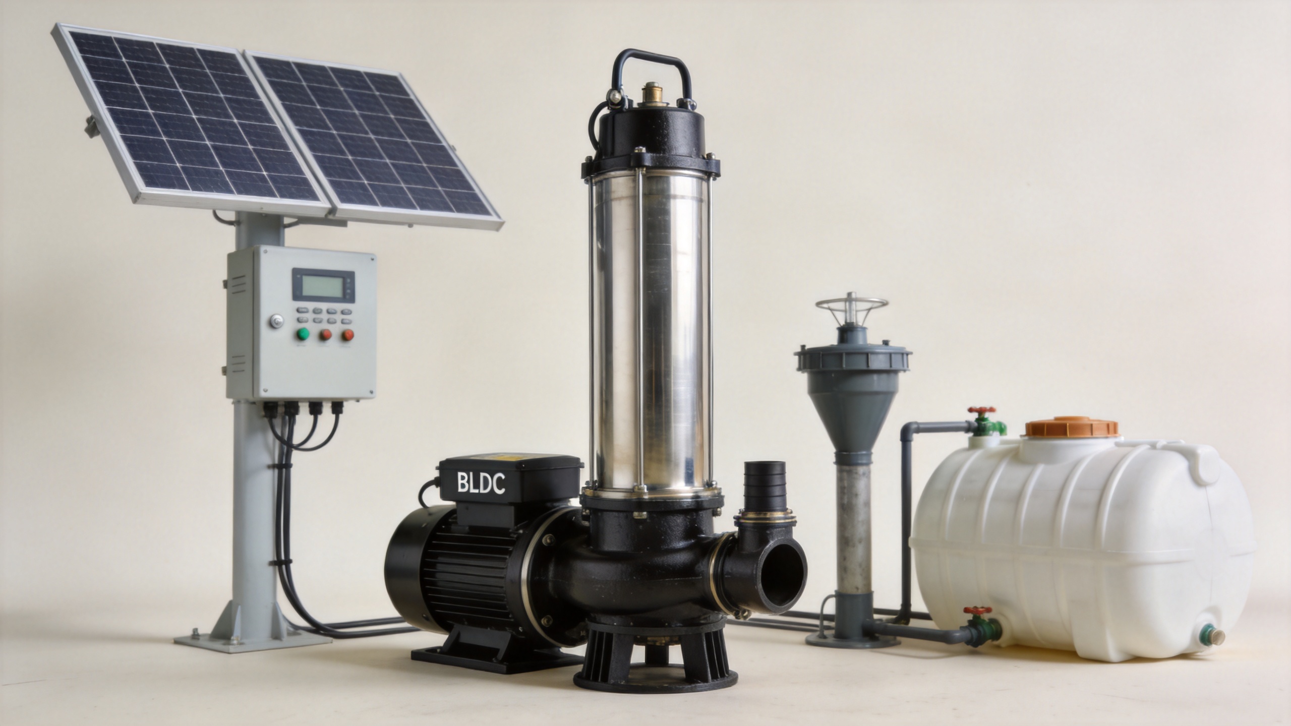 BLDC submersible pump in a solar water system