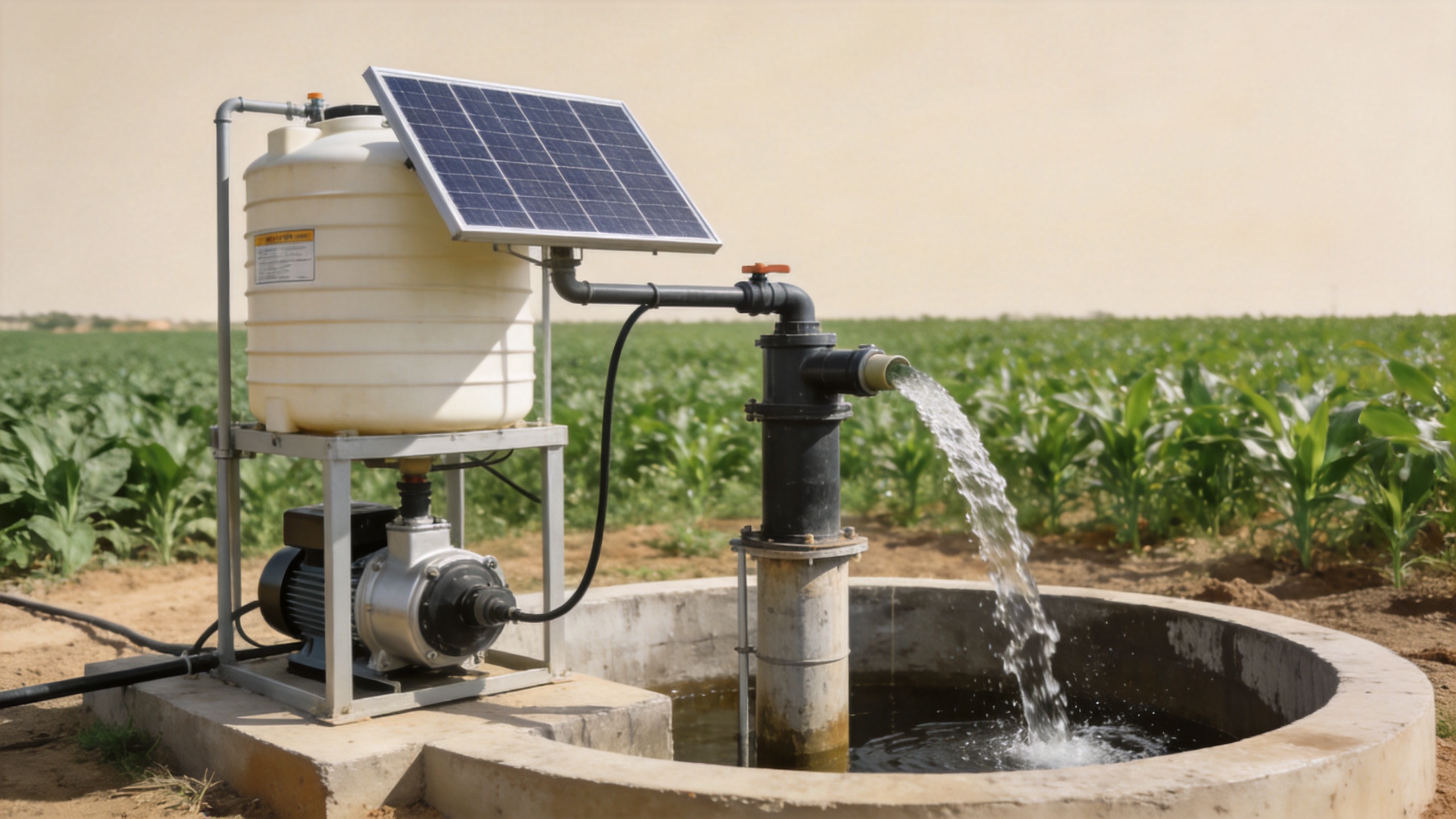 Solar irrigation pump with water storage for farm irrigation