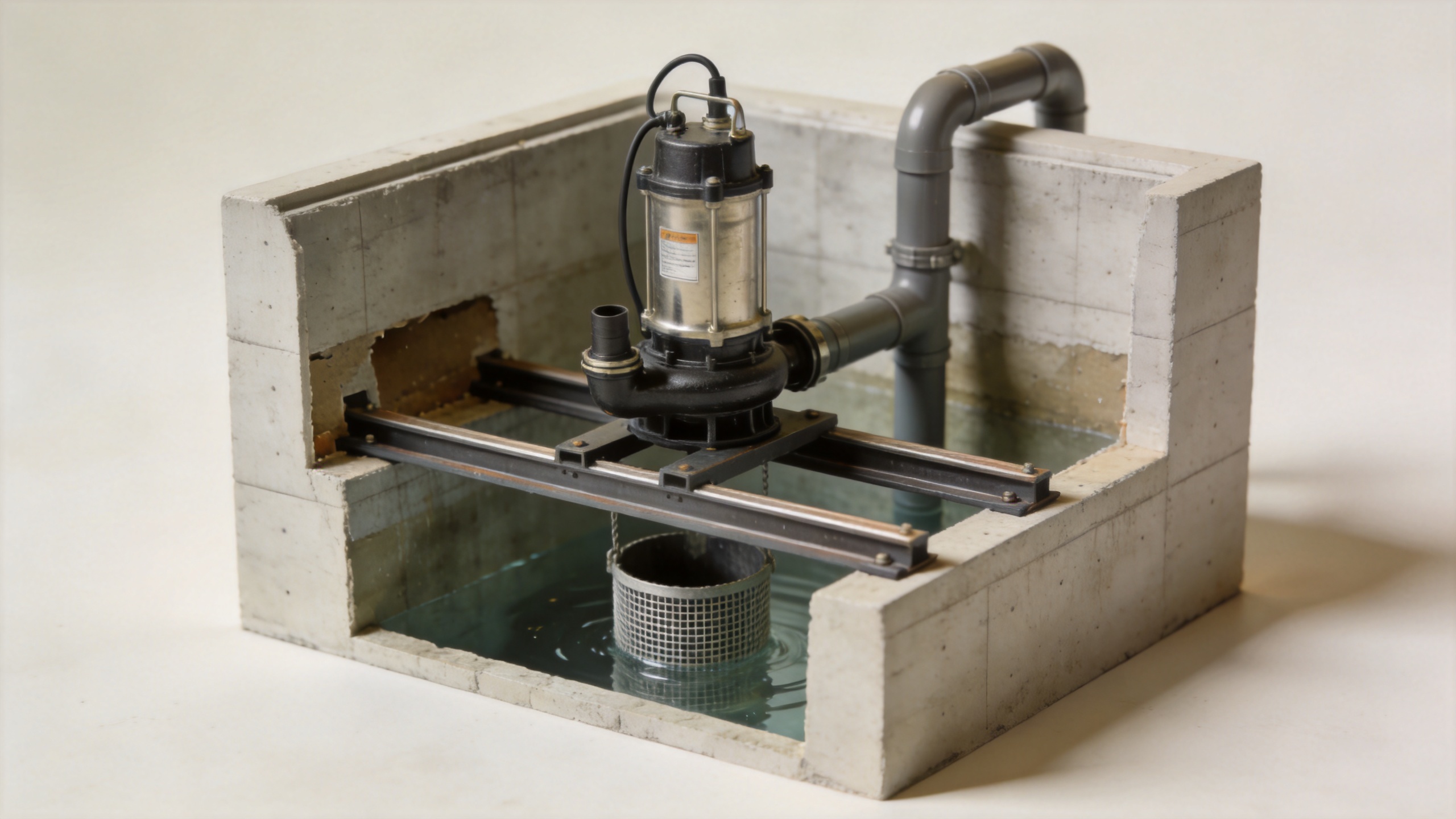 Submersible wastewater pump installation in a treatment plant wet well