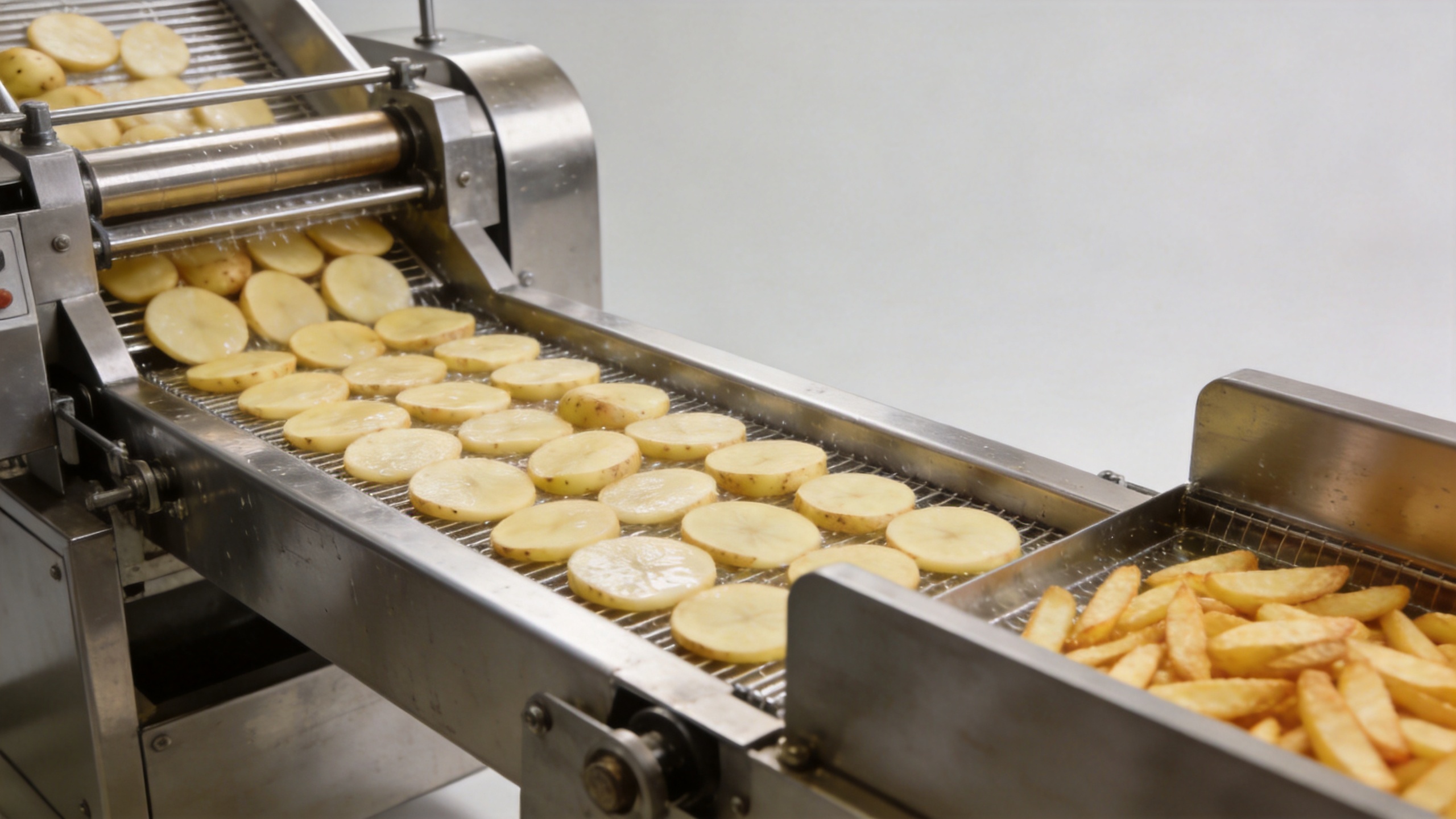 Commercial potato slicer for crisps processing even potato slices