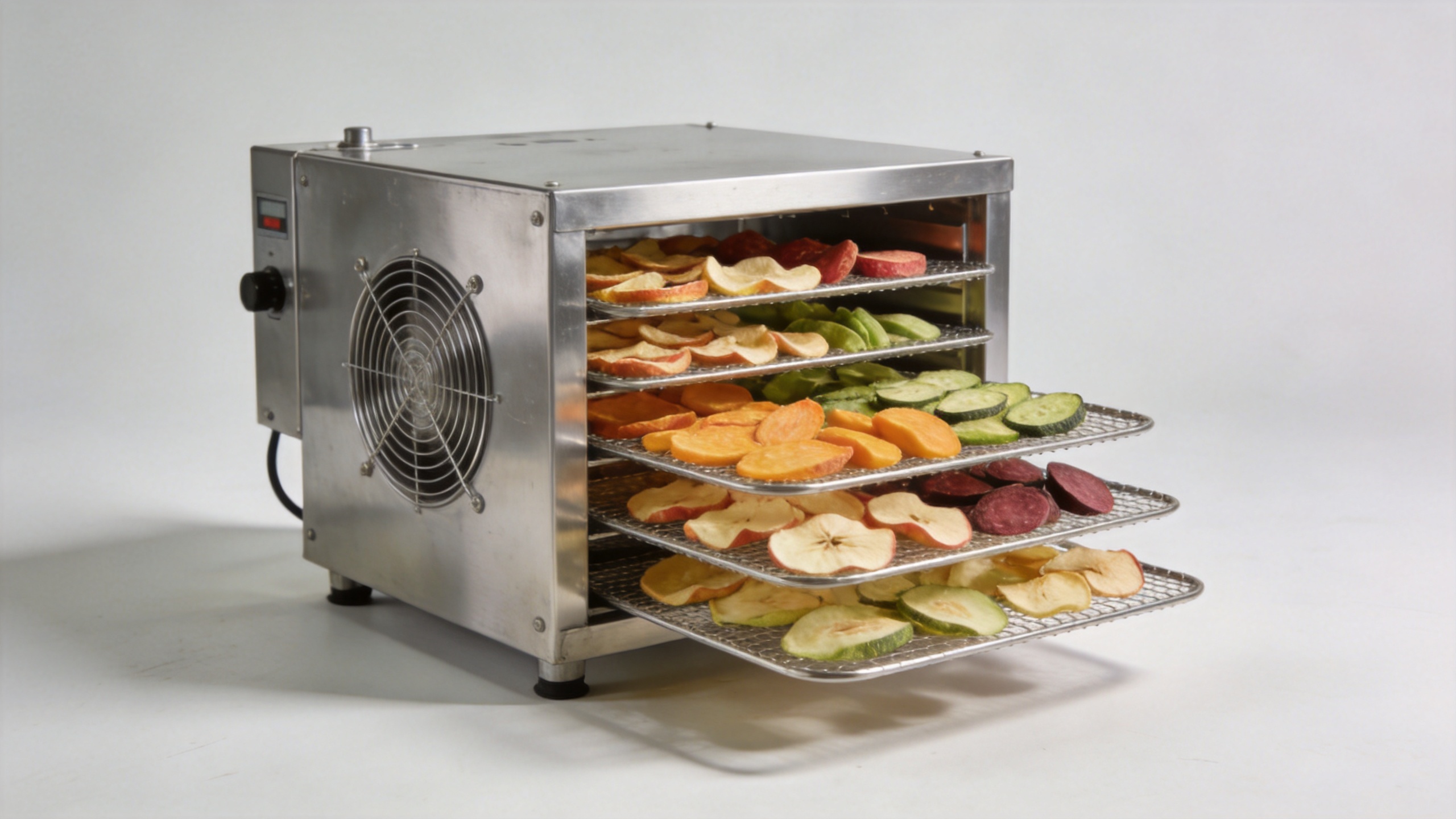 Industrial hot-air food dryer for fruit and vegetable processing