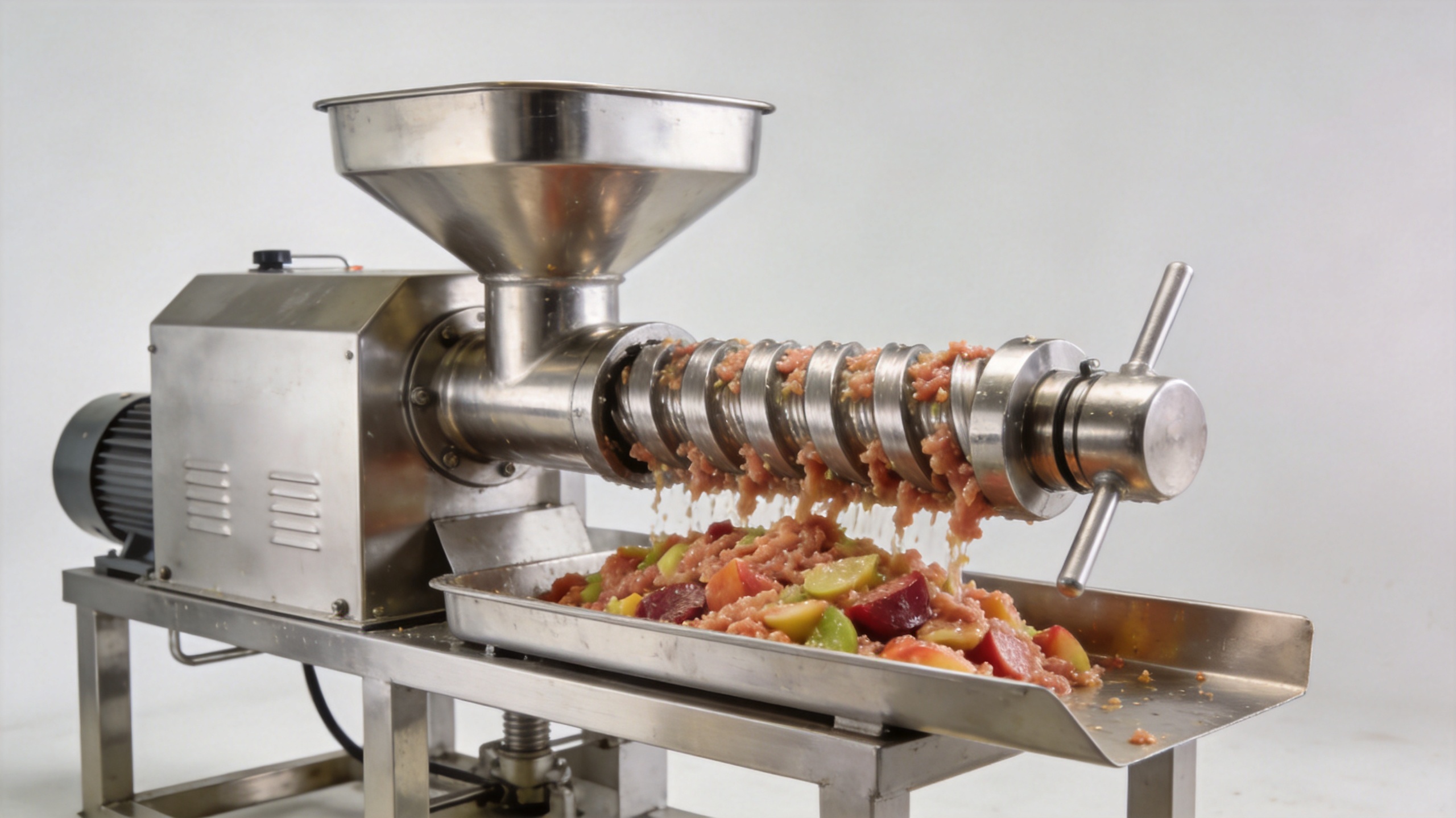 Industrial juicer screw press in fruit and vegetable processing