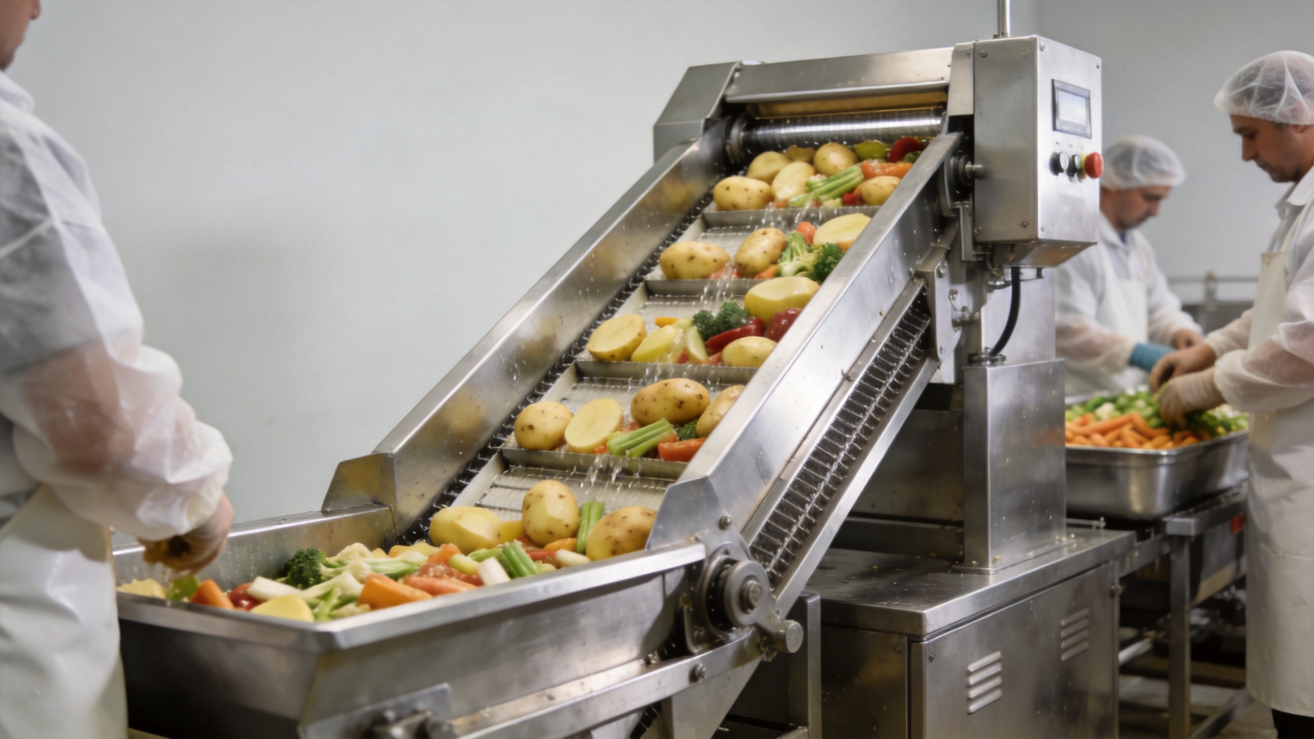 Commercial vegetable cutting machine in a food processing factory