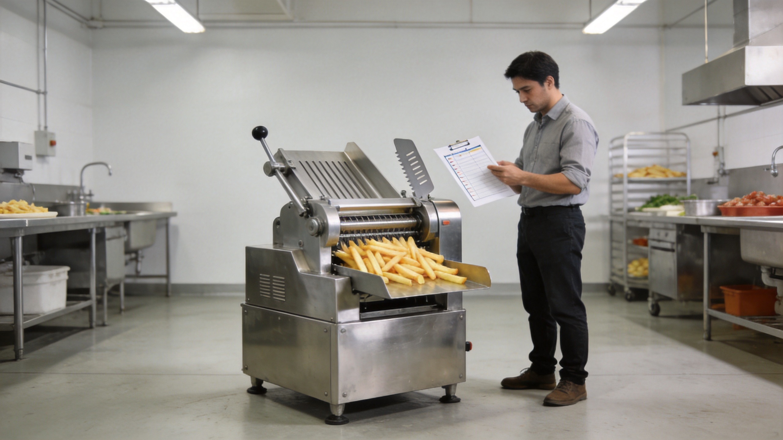 Commercial french fries cutting machine buyer inspection