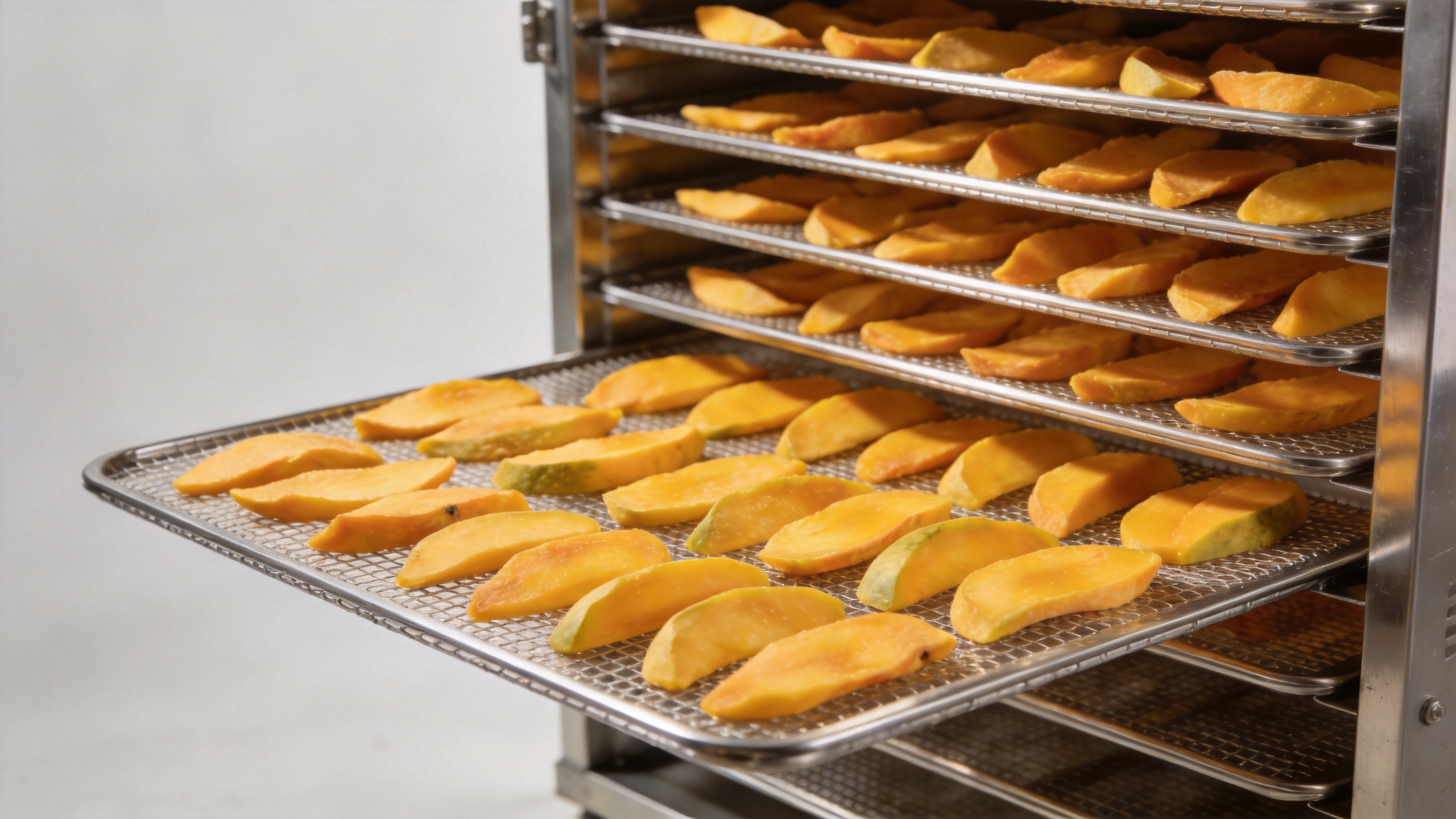 Commercial fruit dehydrator machine with mango slices