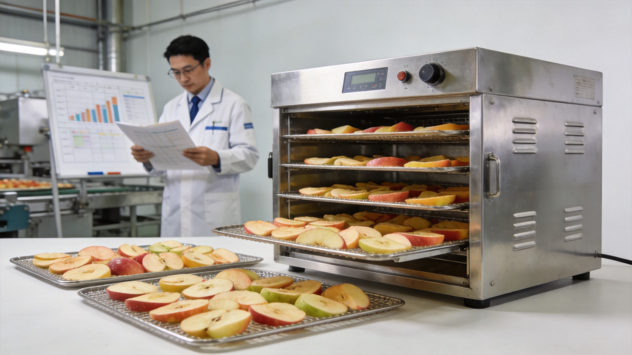 Food manufacturing team reviewing freeze-drying capacity in a production facility