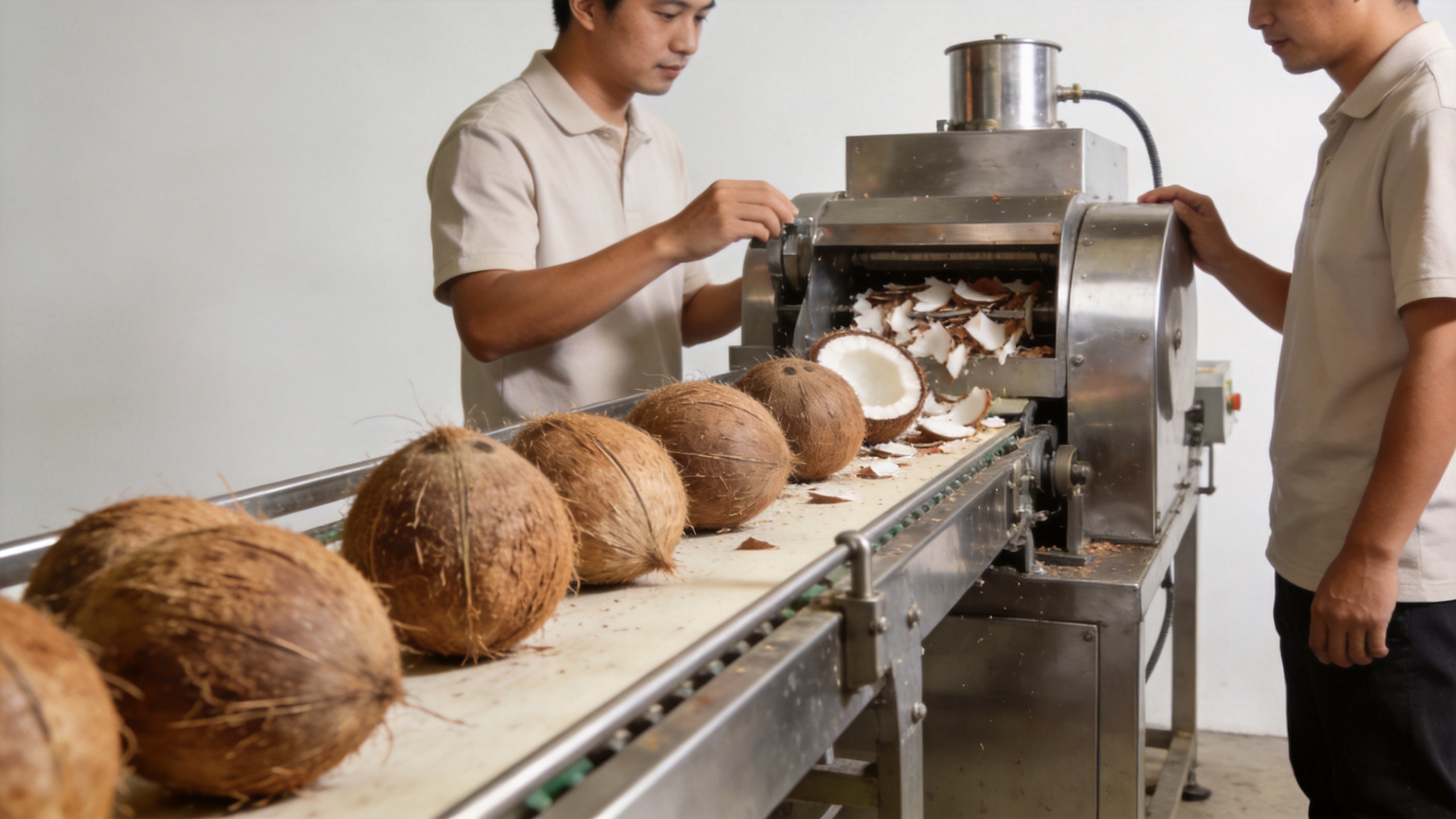 Coconut peeler machine capacity evaluation in a food processing line