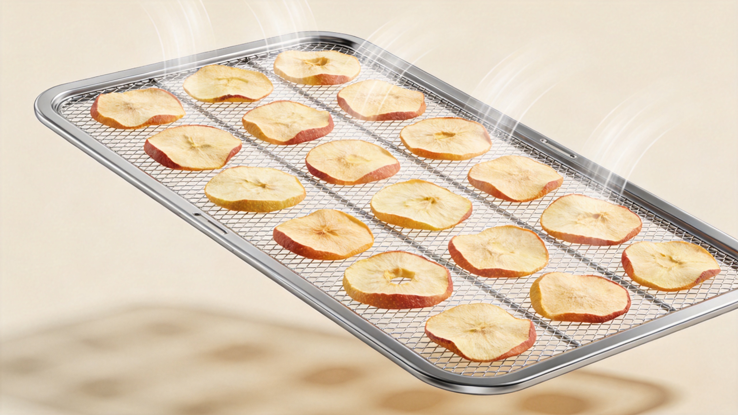 Fruit dryer machine airflow across trays