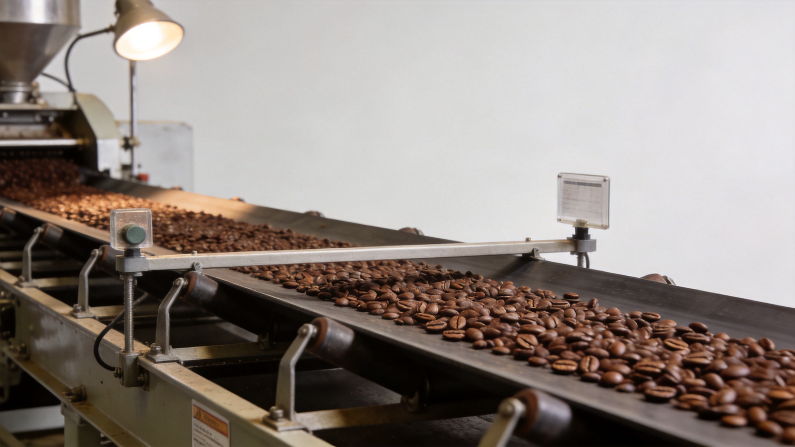 Continuous belt coffee roaster process for commercial production