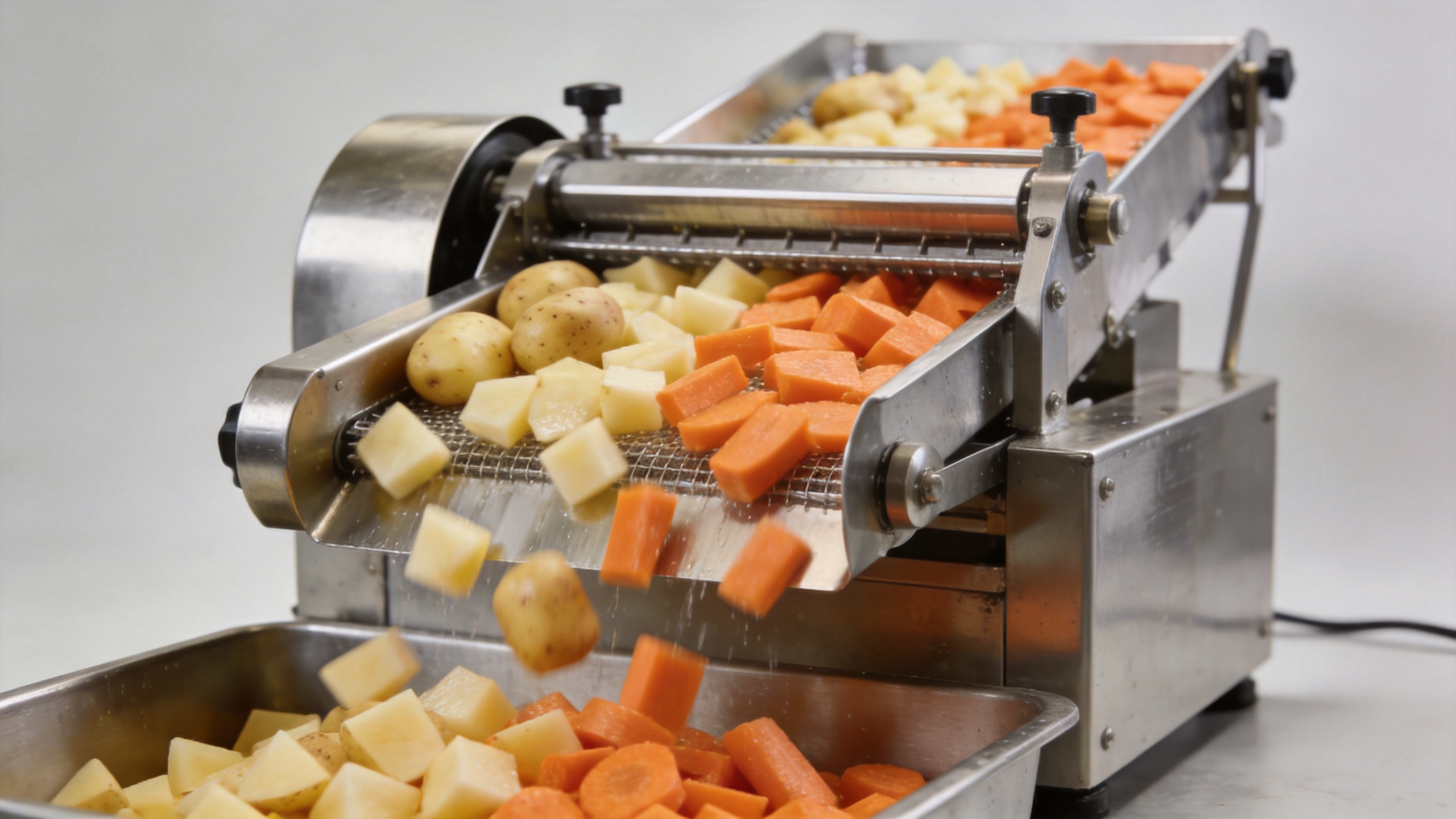 Commercial vegetable slicer and dicer for food processing