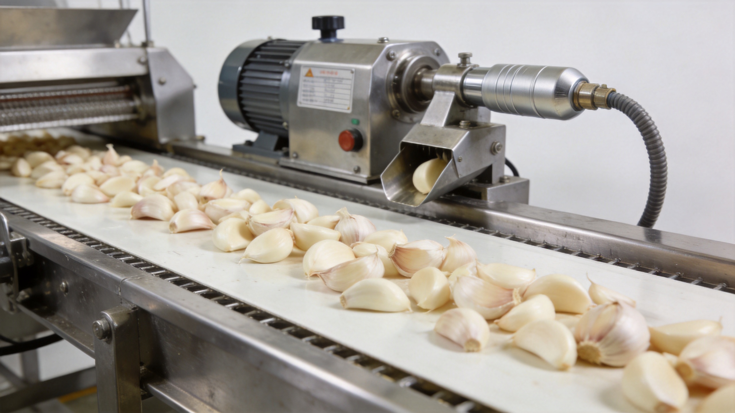 Commercial garlic peeling line with an electric garlic peeler