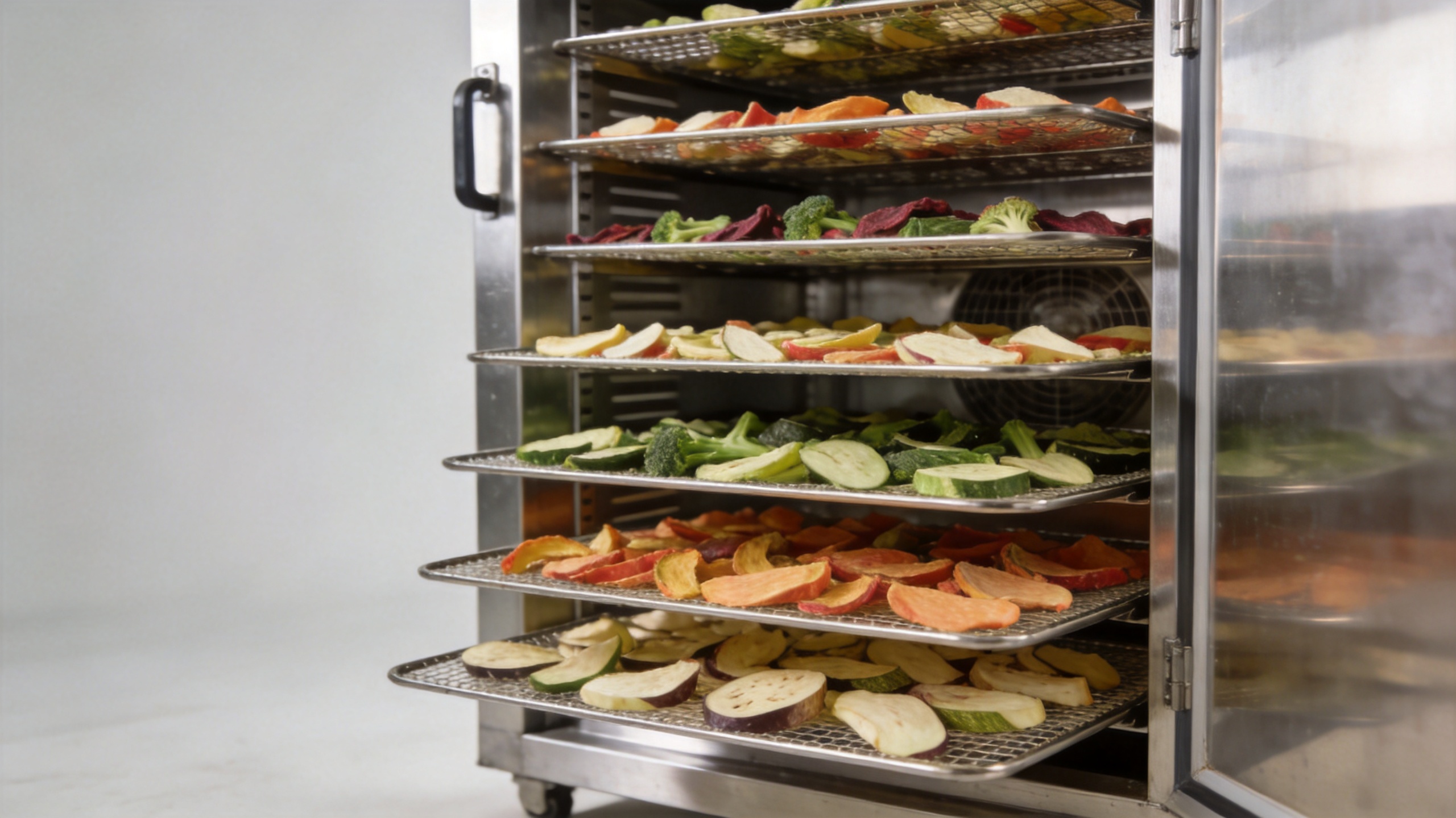 Industrial vegetable dryer in a food processing plant