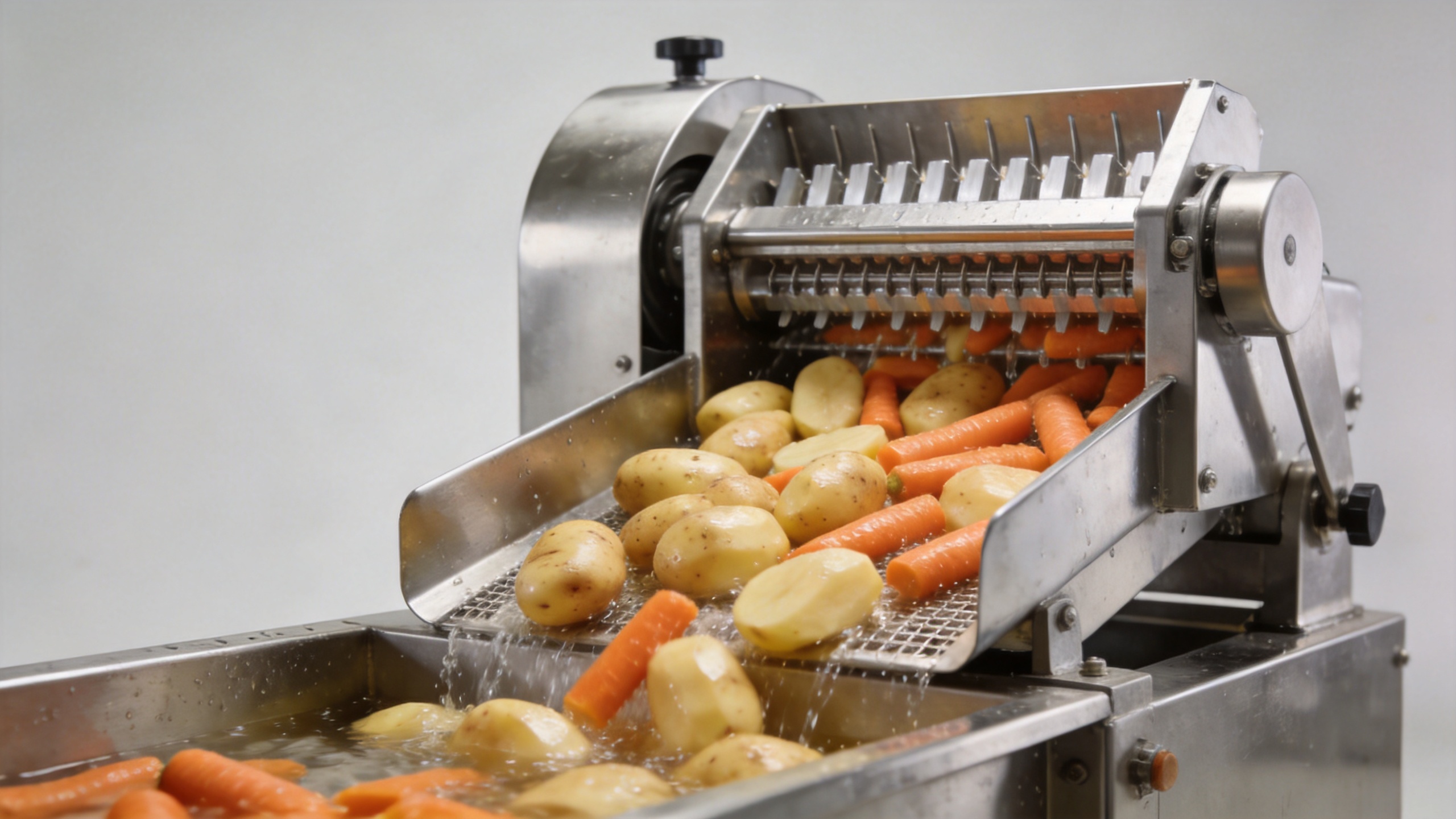Commercial vegetable dicer for washed potatoes and root vegetables