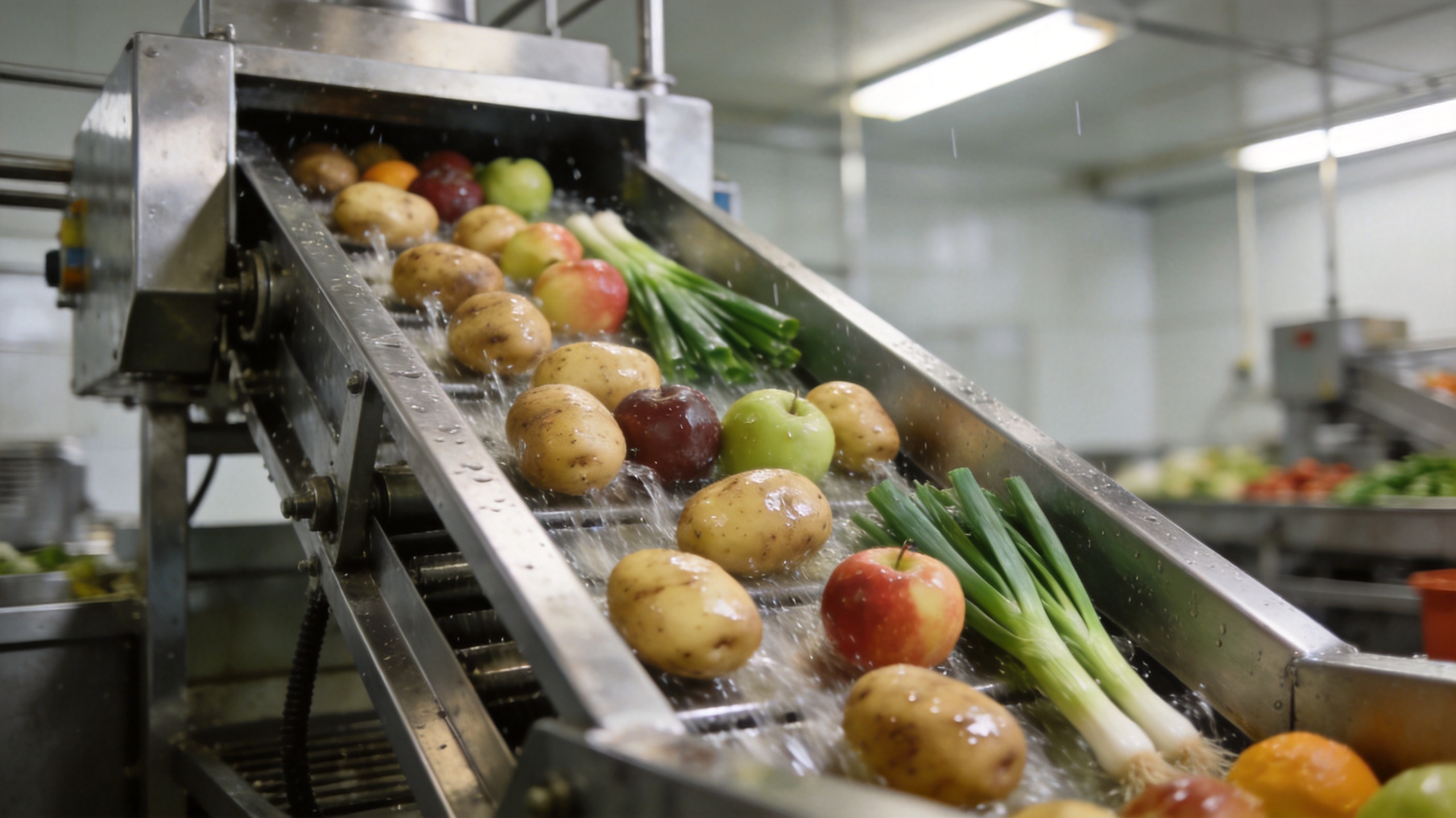 Industrial vegetable cutter in a commercial prep line