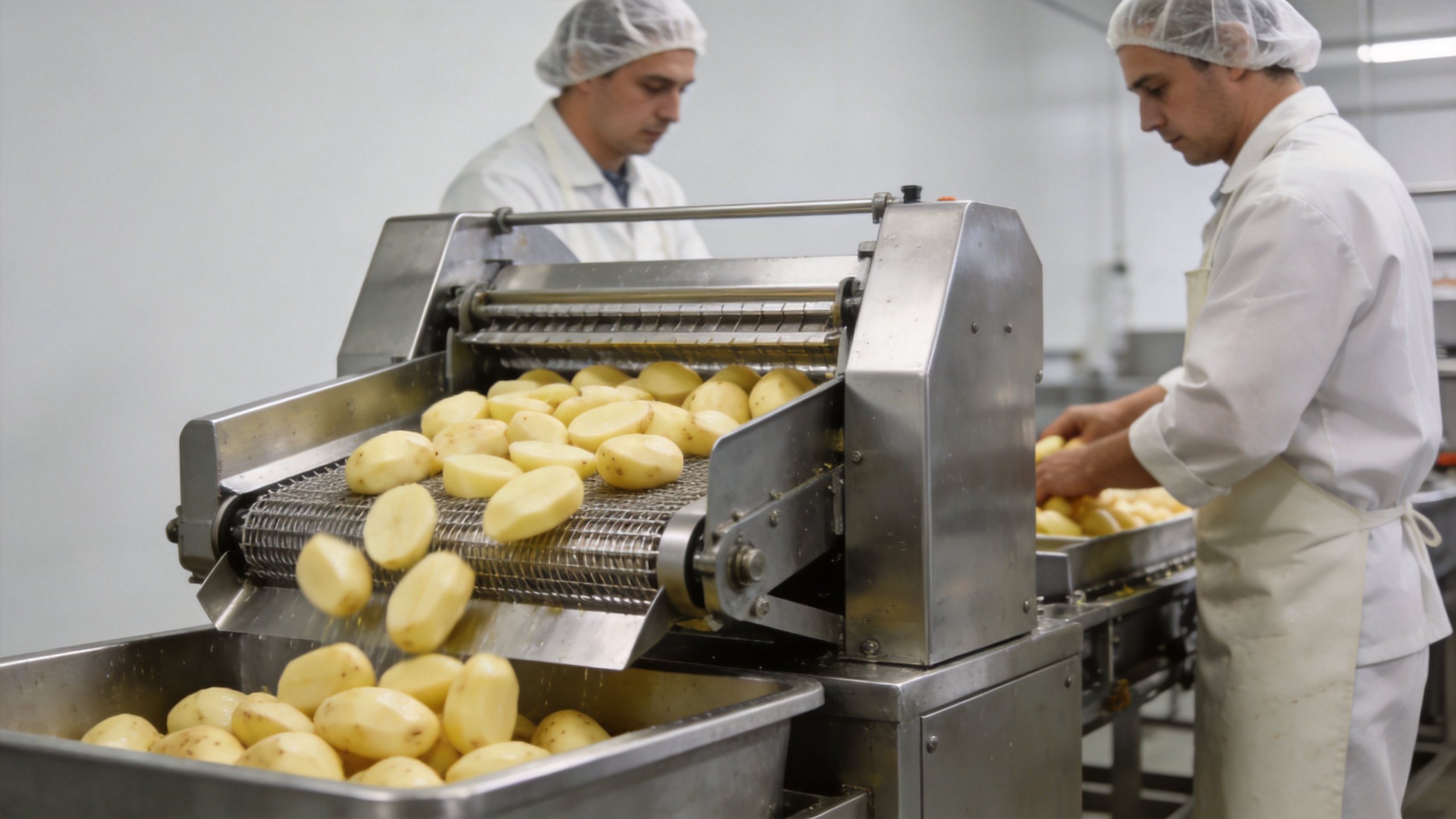 Commercial potato dicer in a food-processing facility