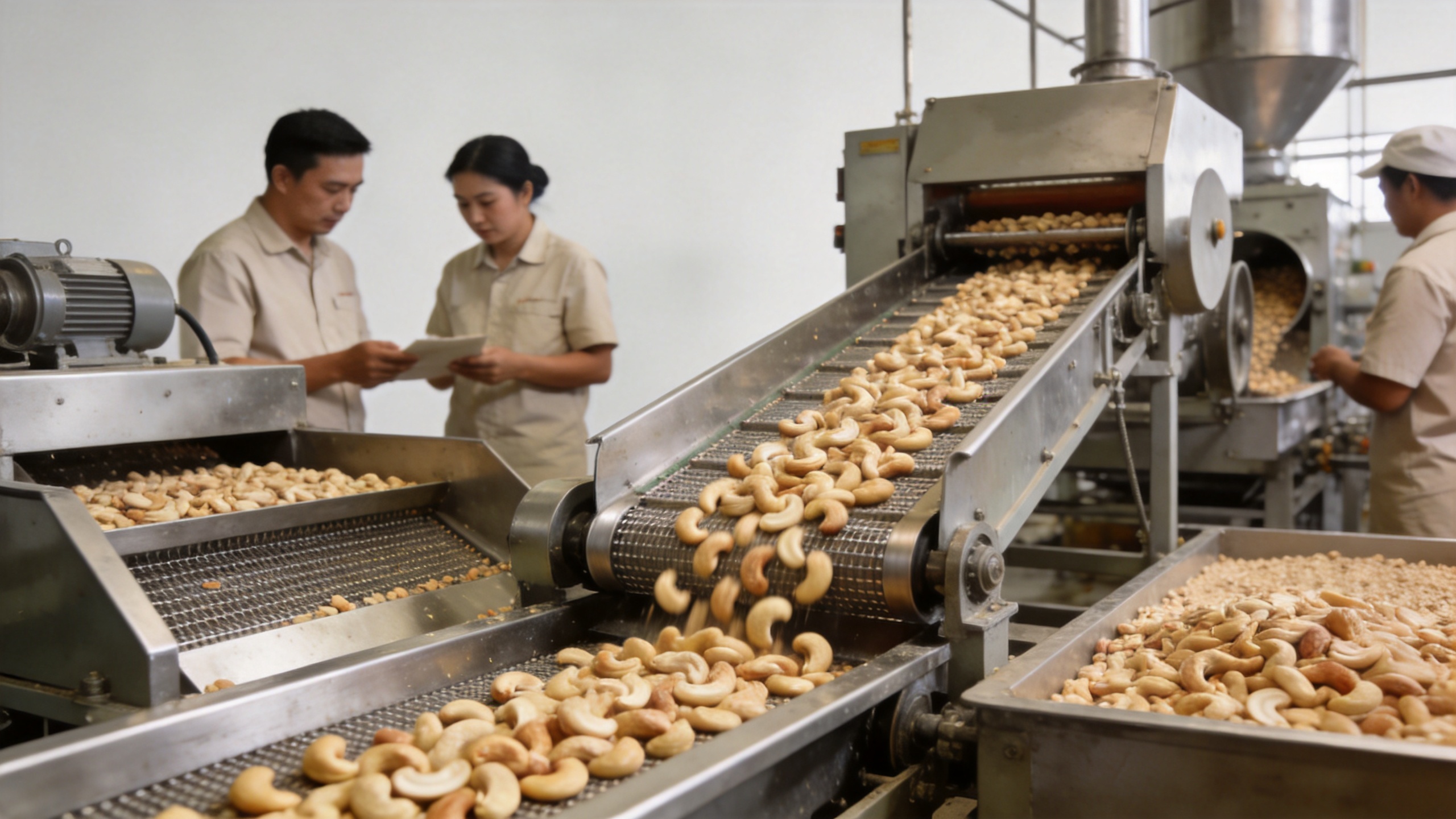 Automatic cashew processing equipment and shelling workflow