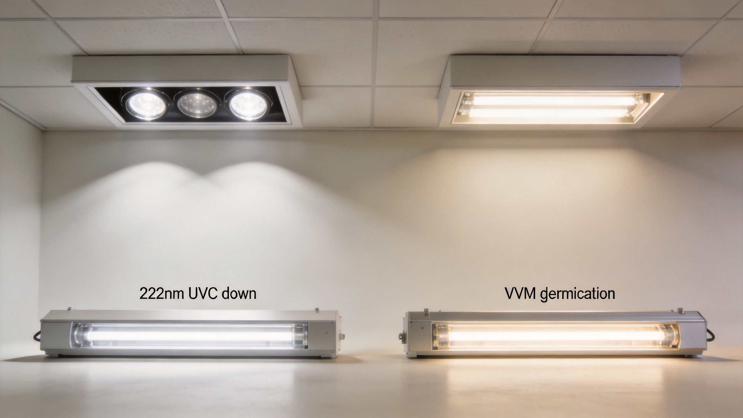 Comparison of 222nm UVC downlight and ceiling-mounted germicidal luminaire concepts