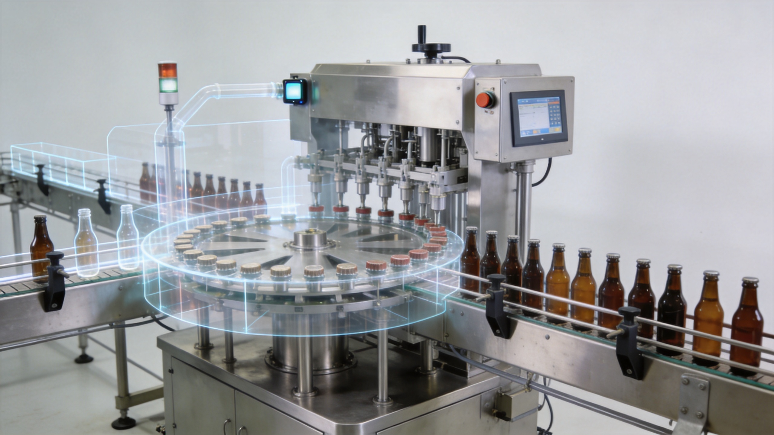 Connected automation sensors and bottle flow across a water filling line
