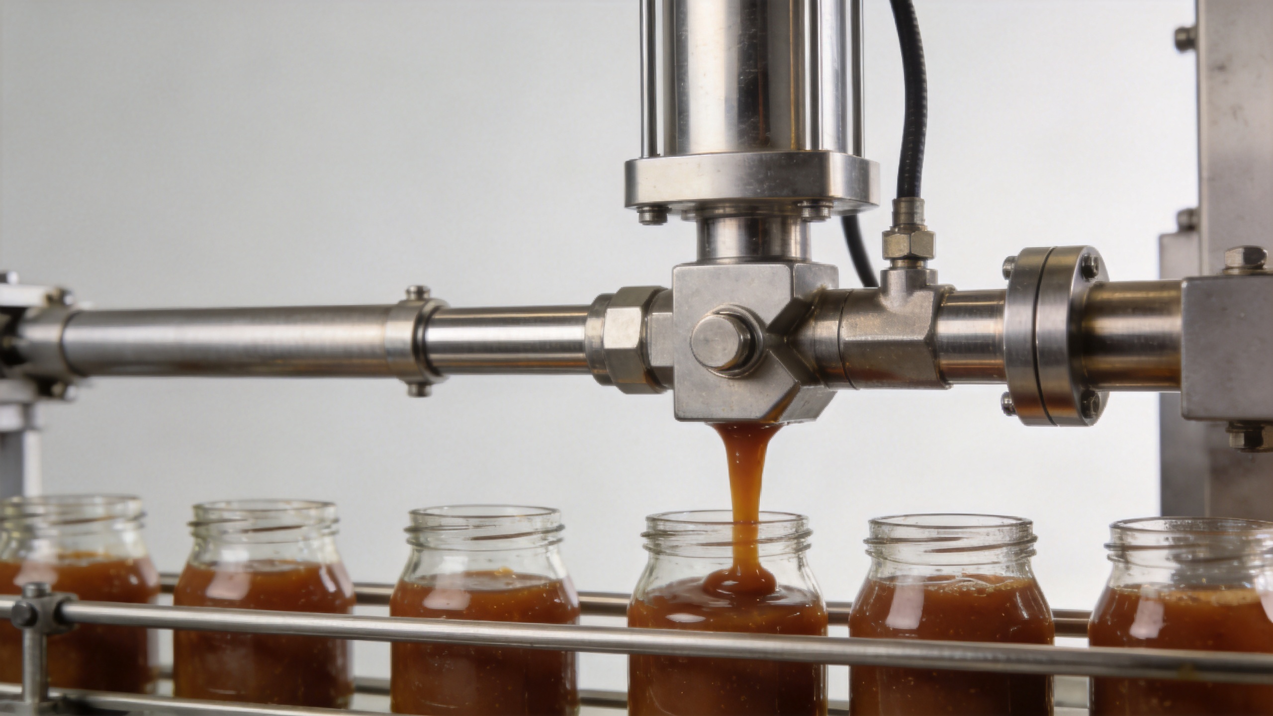Piston liquid filling machine for viscous beverage and sauce products