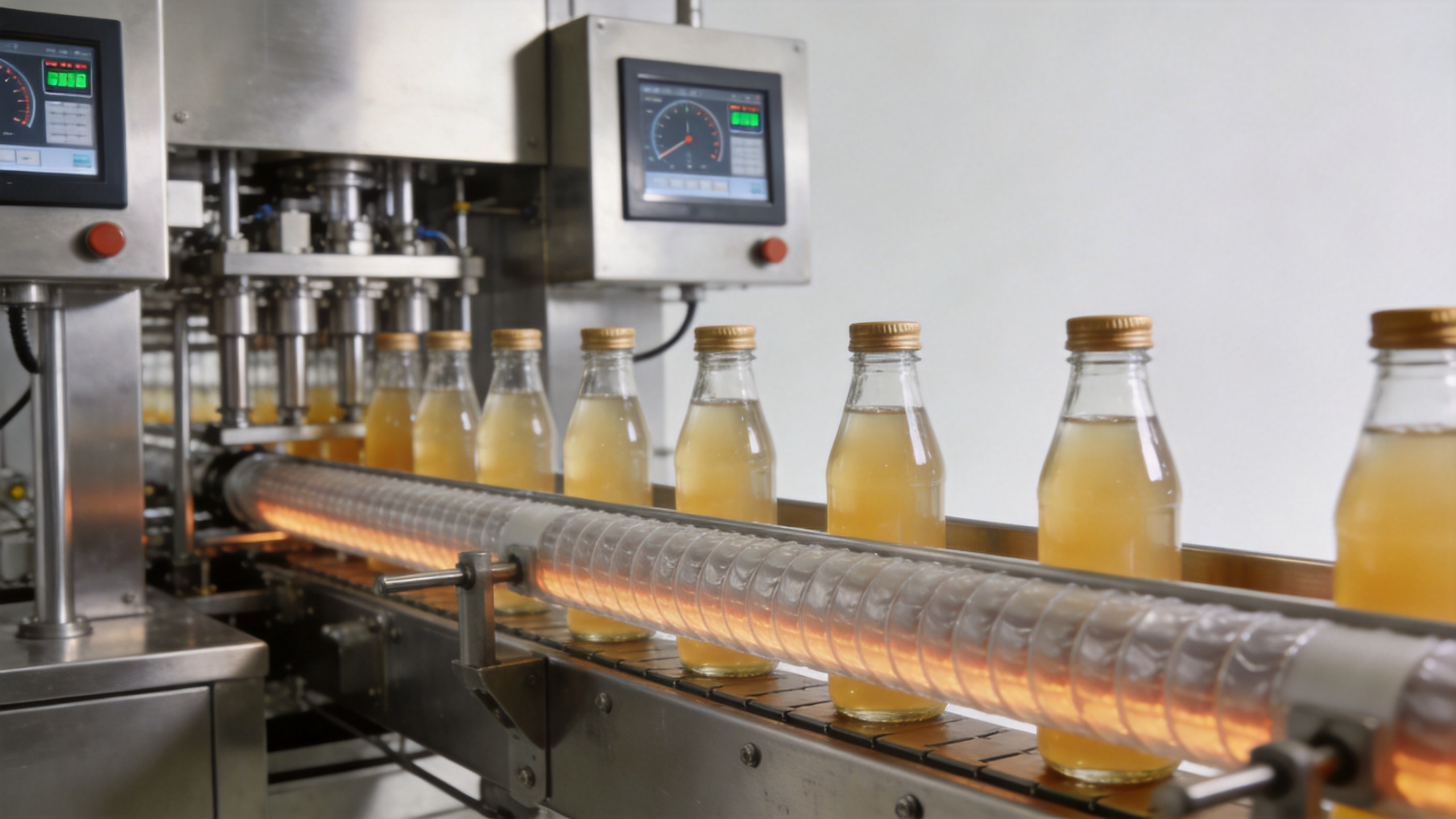 Thermal control instrumentation on a hot juice liquid filling line machine