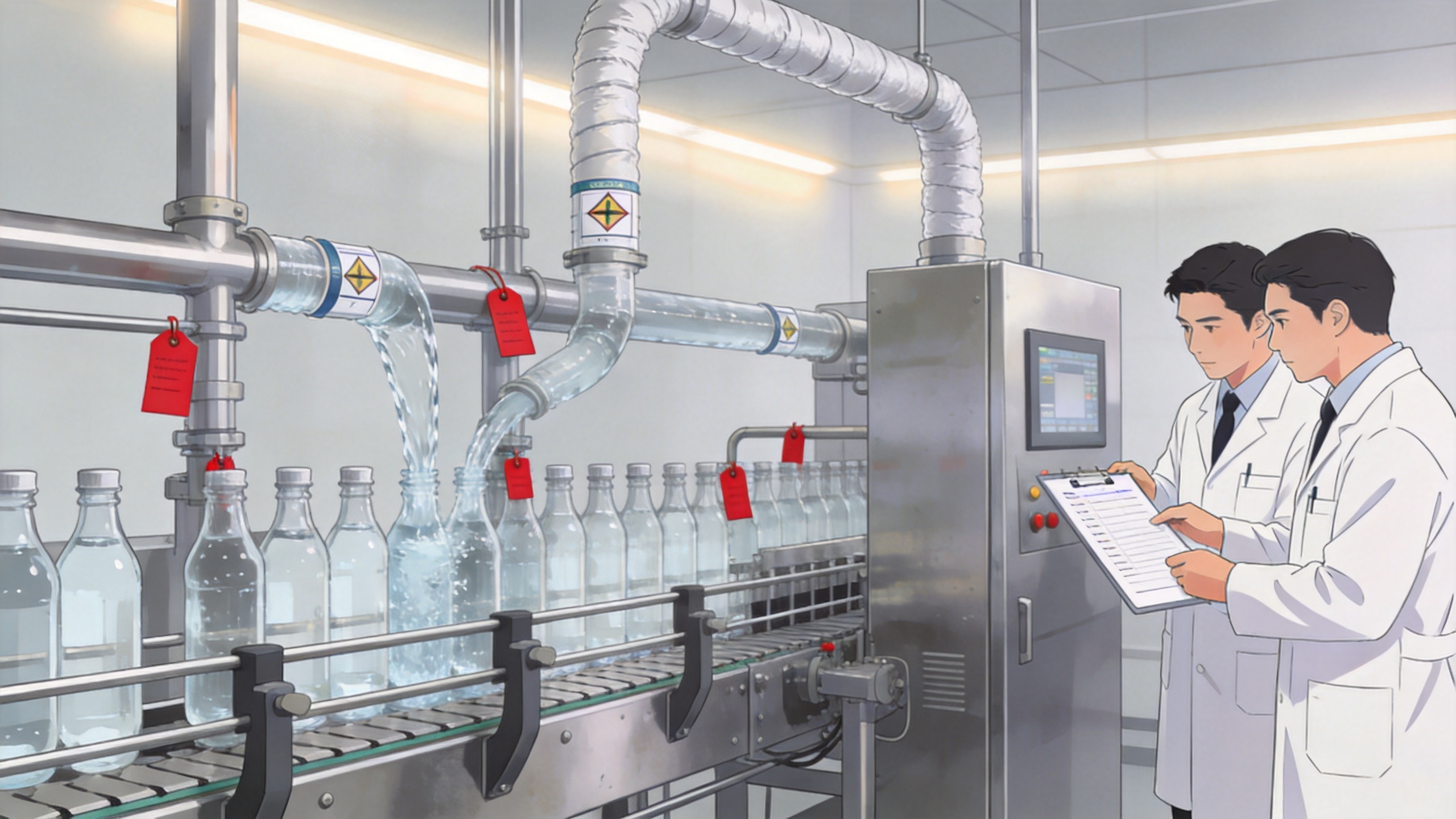 Hygienic packaged drinking water plant machinery with inspection points