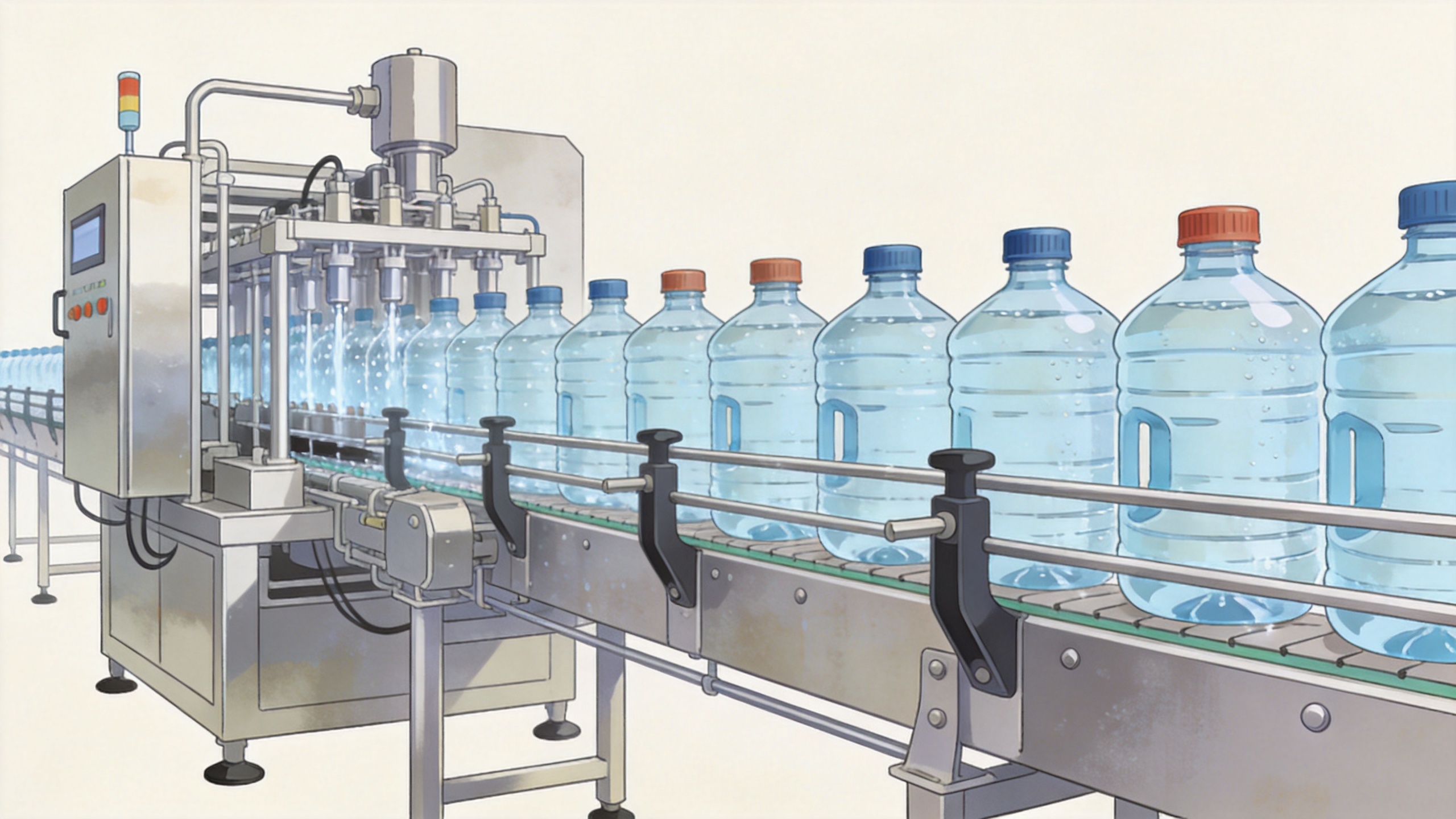 20 litre water can filling machine wash fill cap process