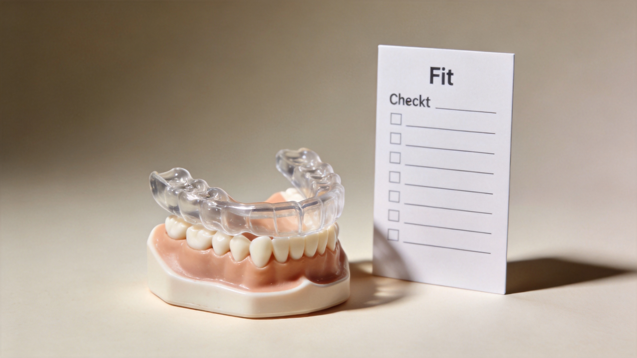 Custom night mouth guard fit on a dental model