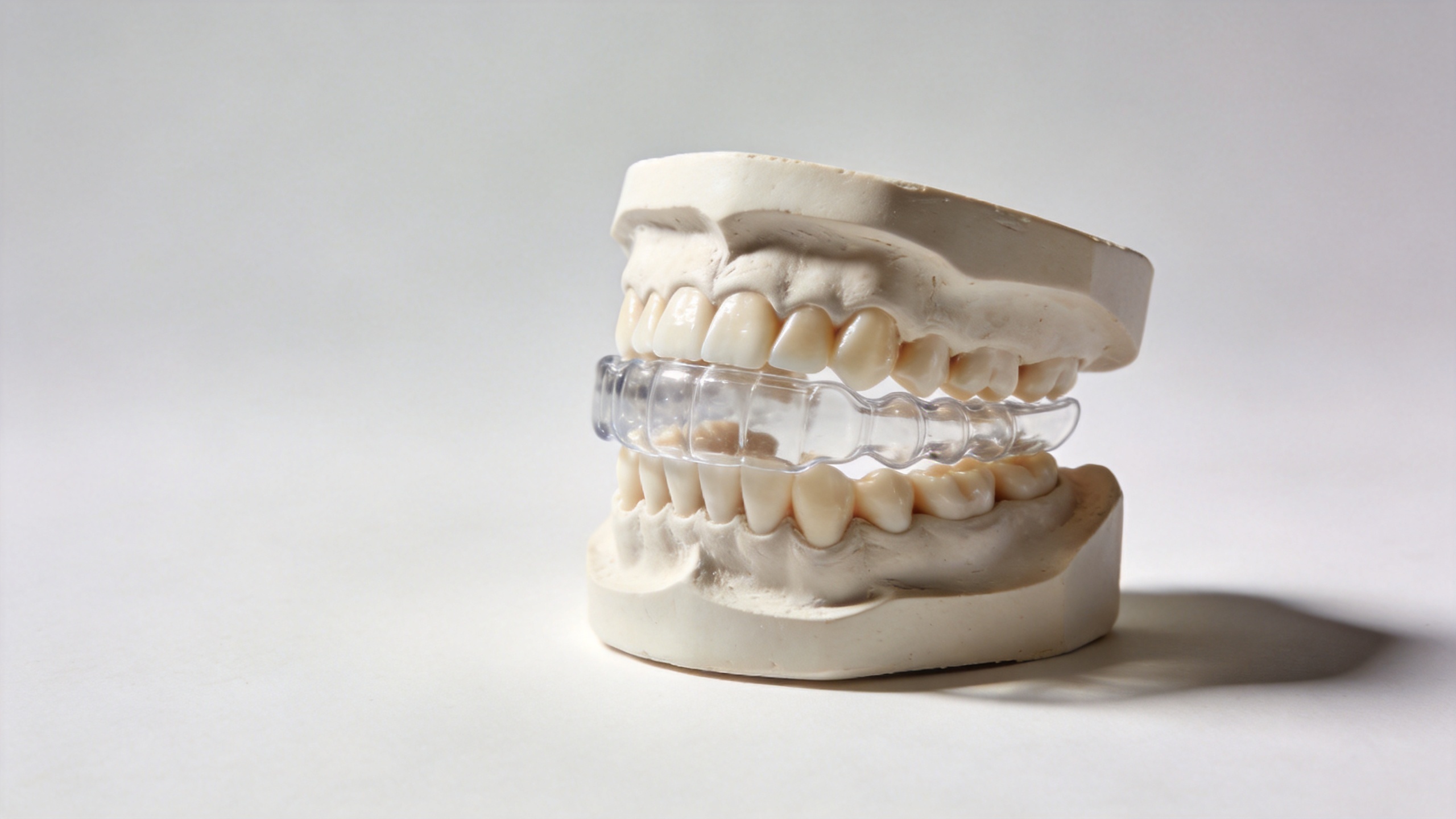 Night guard for teeth clenching placed between upper and lower teeth
