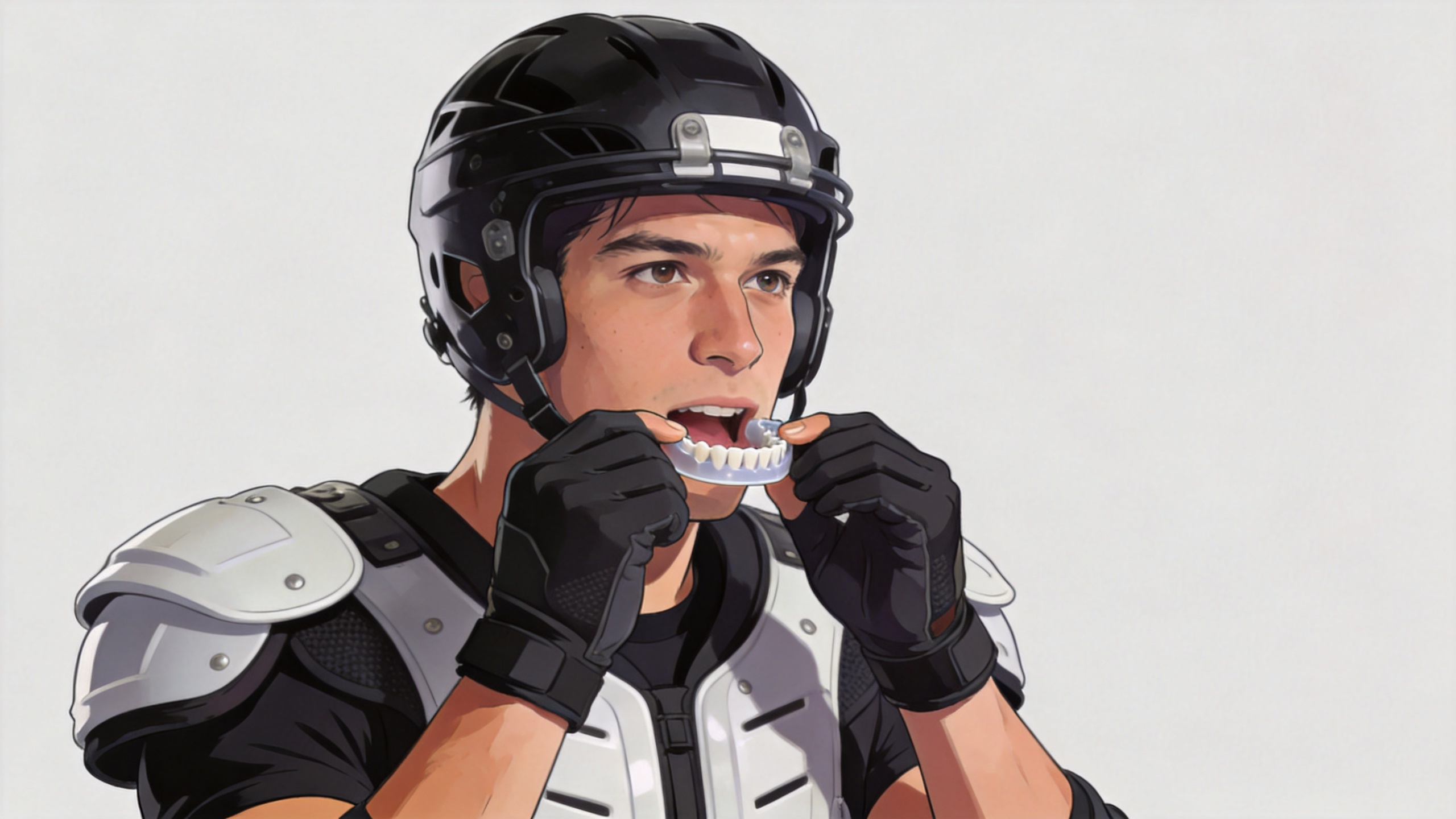 Professional athlete assessing a mouth guard for contact sports