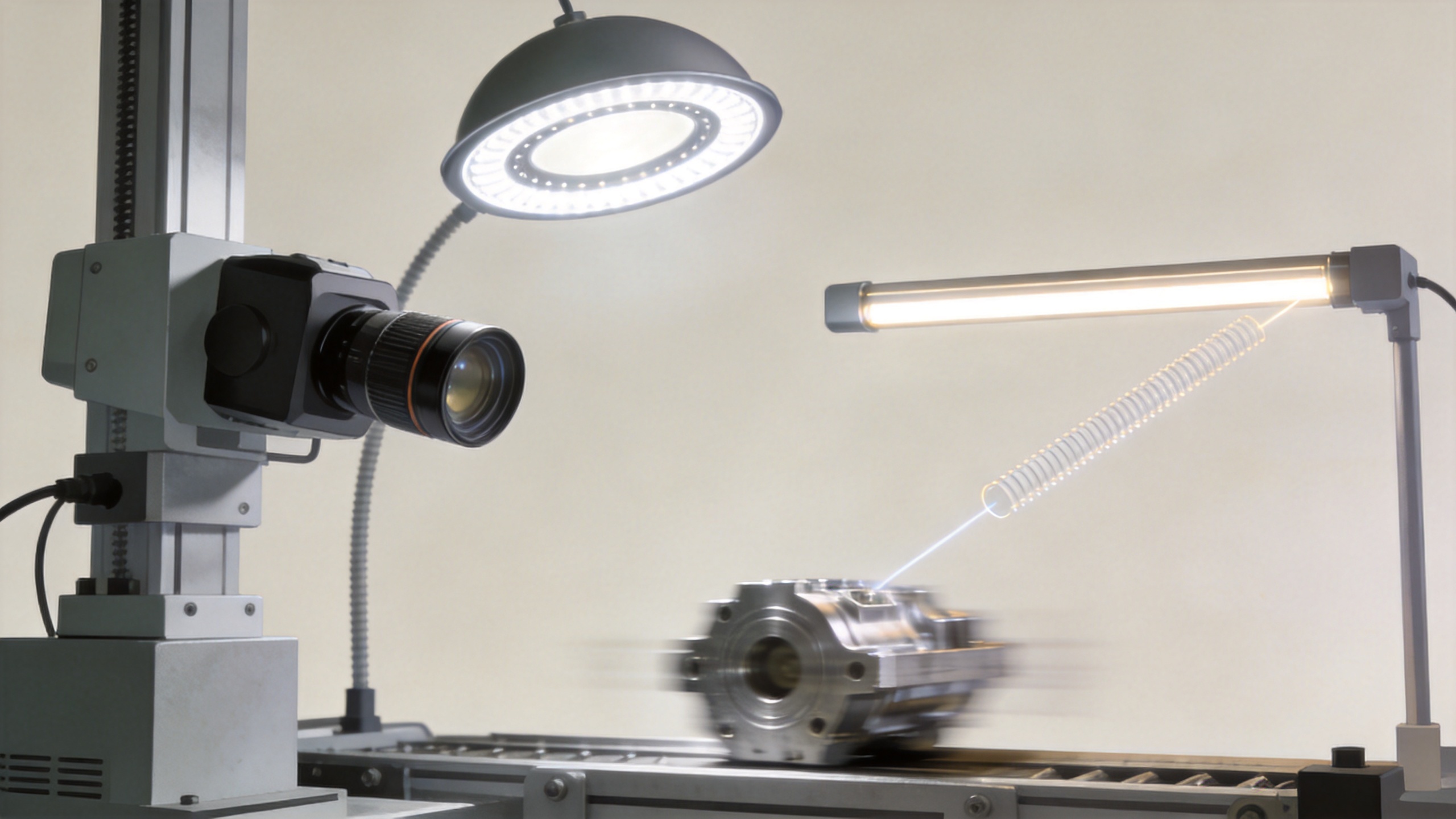 Machine vision light geometries at an industrial inspection station