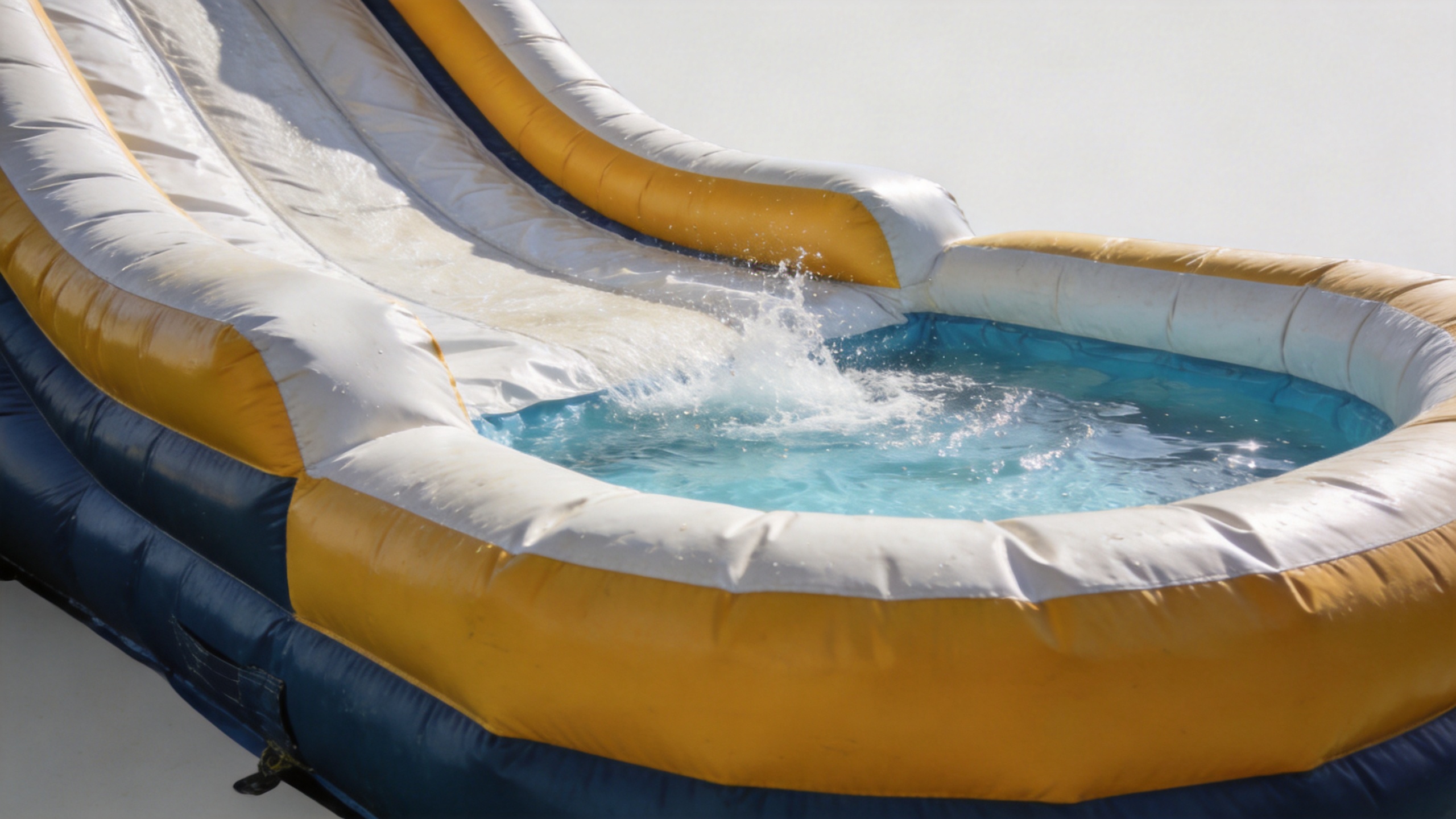 Commercial inflatable waterslide with splash-pool layout for an outdoor event