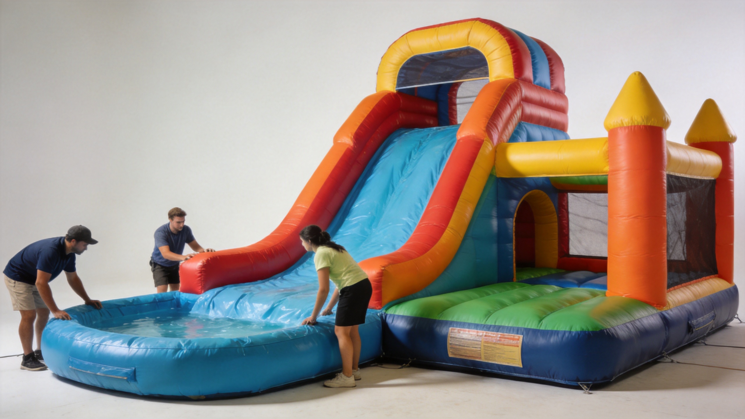 Commercial water bounce house and inflatable slide for a summer event