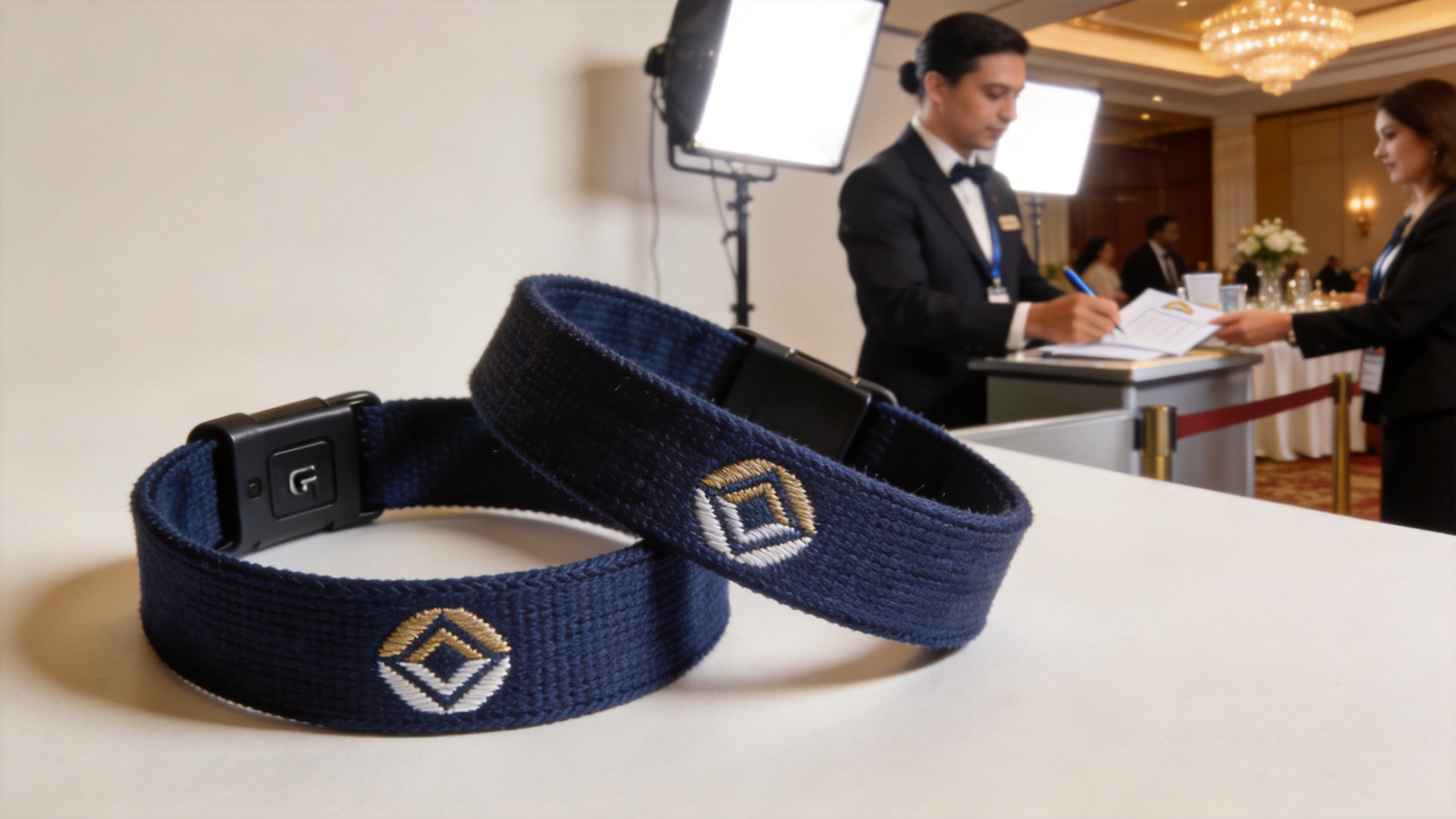 woven custom RFID wristbands with logo at private banquet event access control