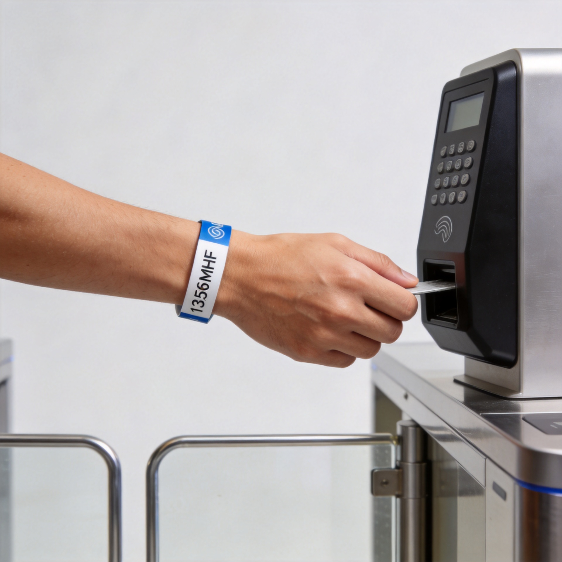 HF RFID wrist band being scanned at an event ticketing gate