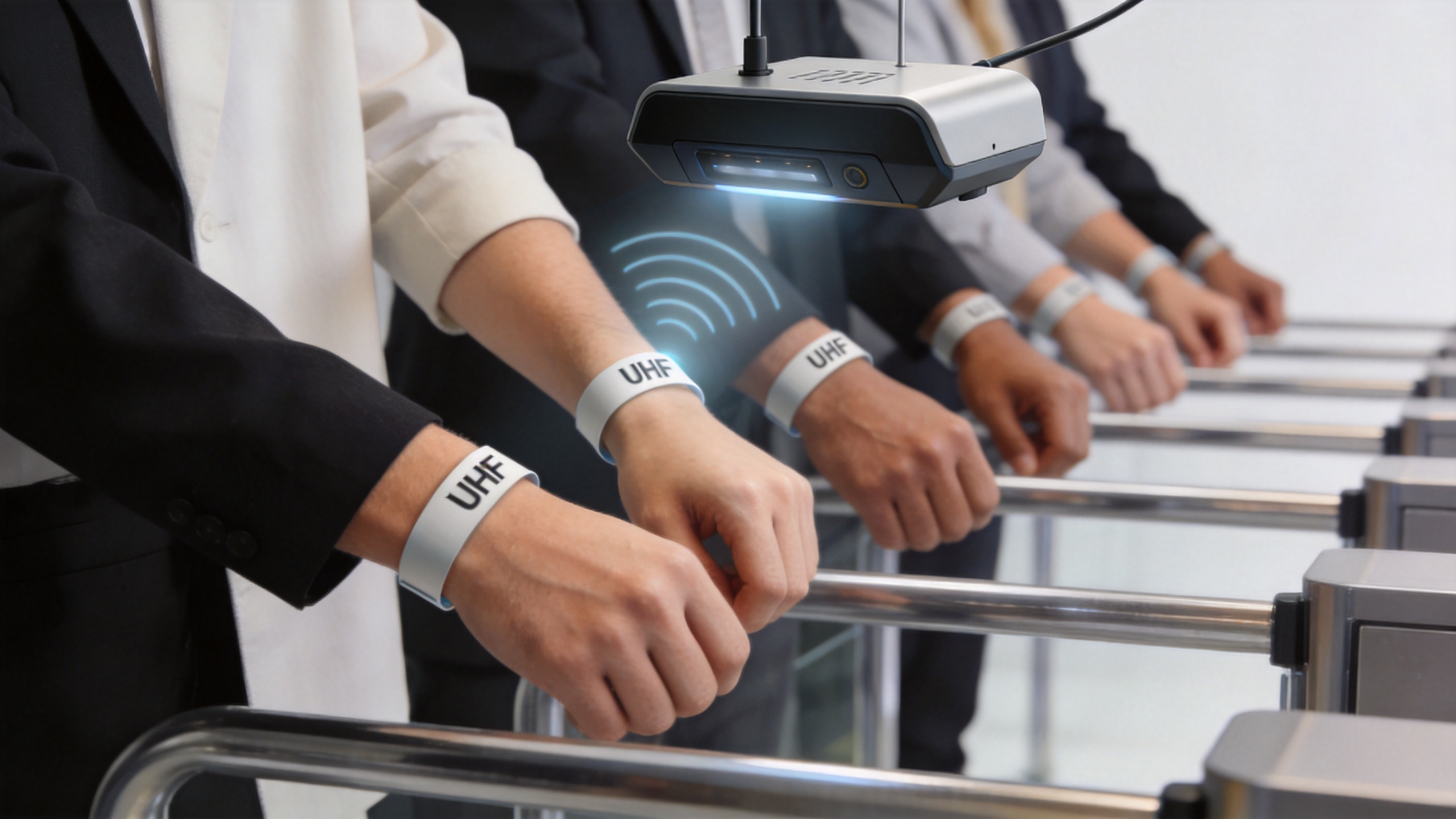 UHF custom RFID wristbands used in a controlled venue entry read zone