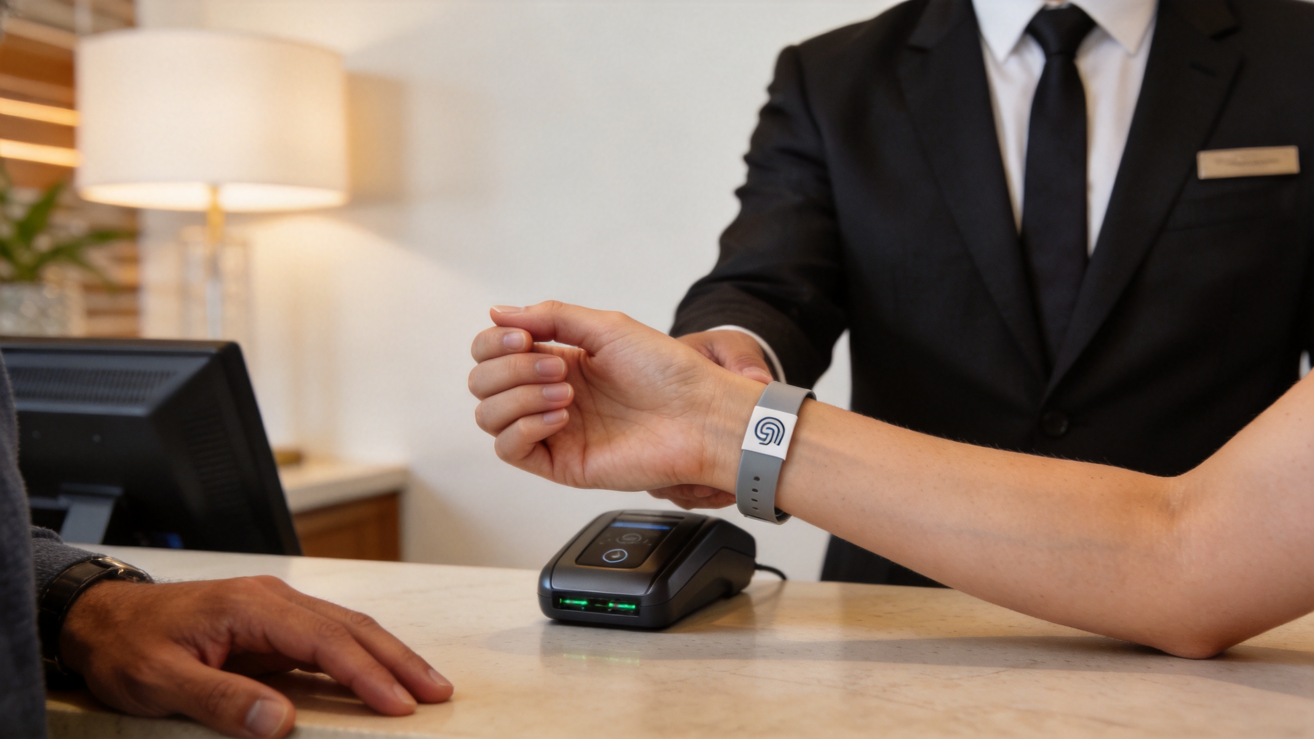 RFID hotel wristband being issued for guest access