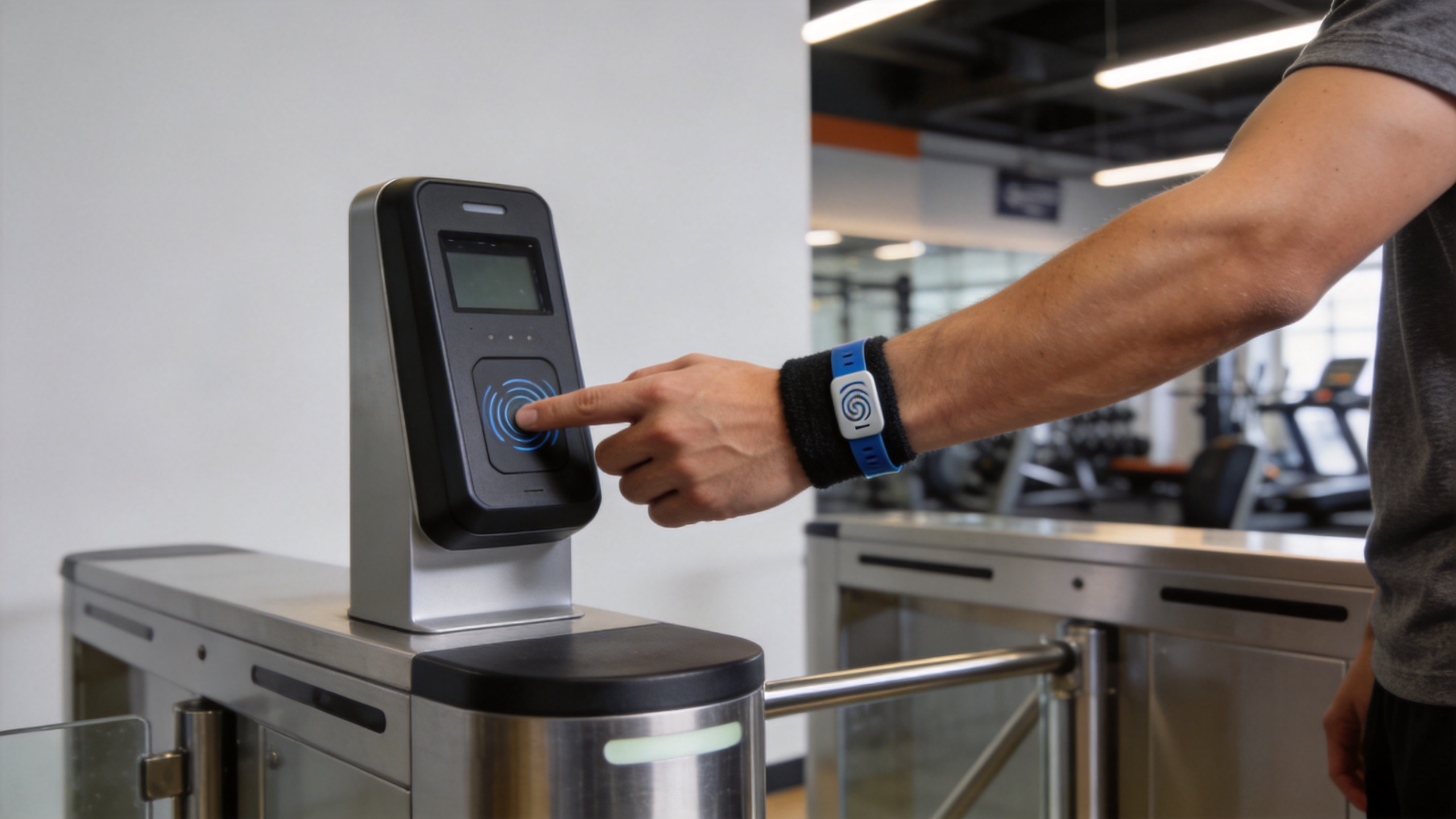 RFID band for gym member check-in at a fitness facility